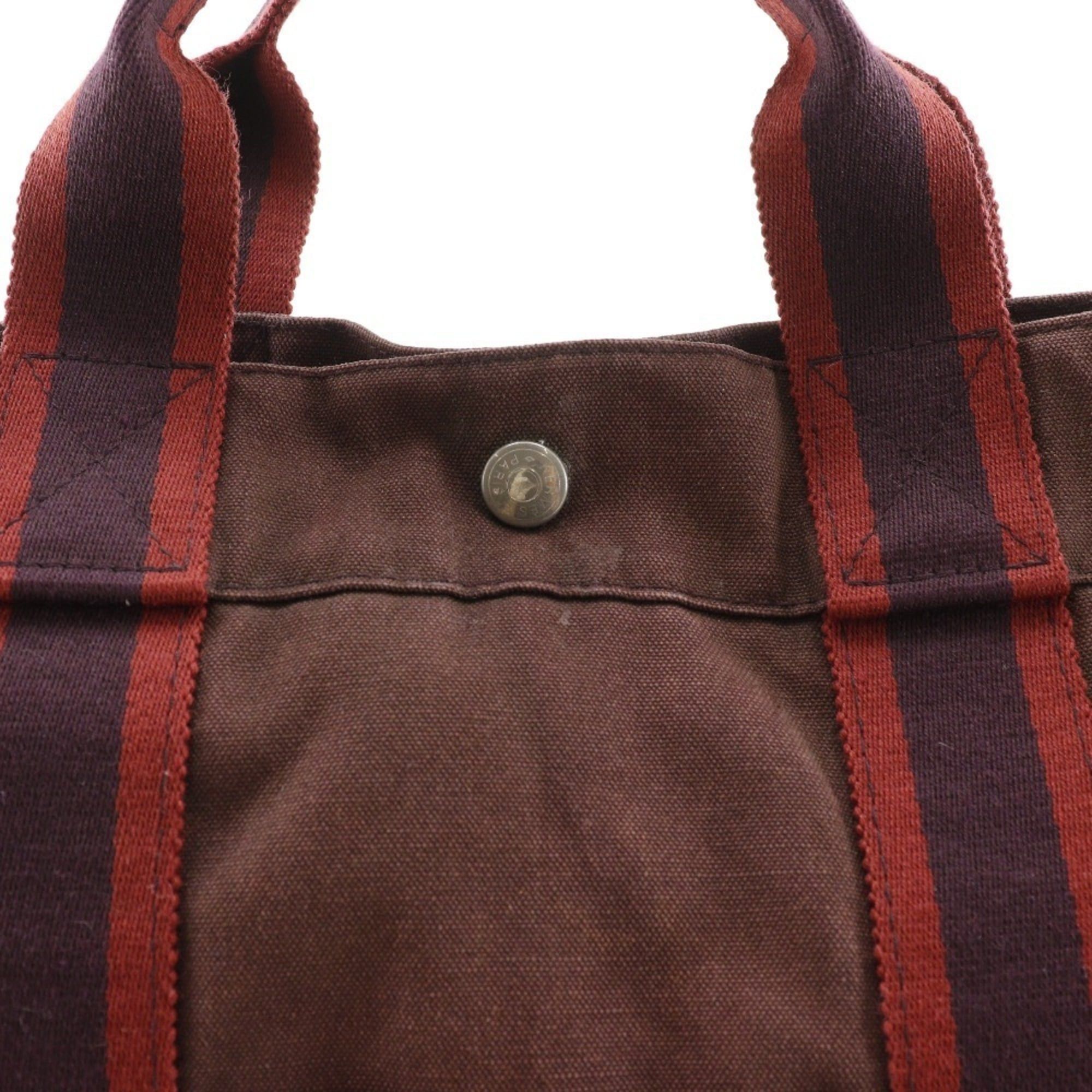 Hermes Hermes Sack Fourre Tout MM Handbag Cotton Canvas Brown A4 Snap Button Unisex Size ONE SIZE - 10 Thumbnail