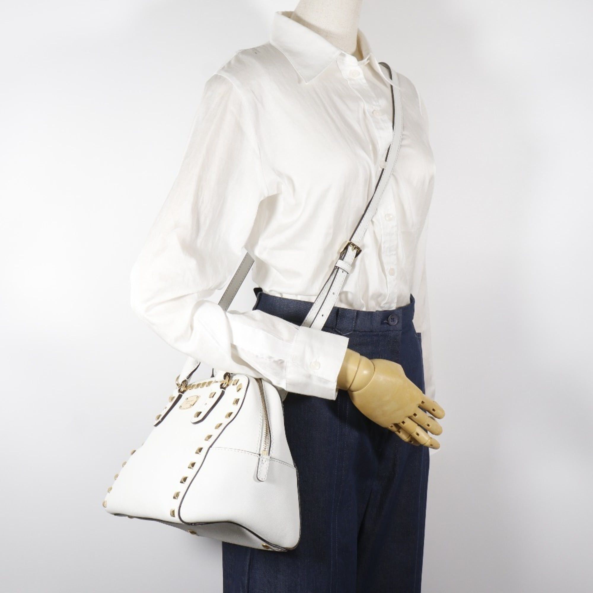 Michael Kors Michael Kors 2WAY Shoulder Handbag Studs 35S6GFSS1L Leather White 2way Zipper 2WAYShoulder Women's Size ONE SIZE - 19 Thumbnail