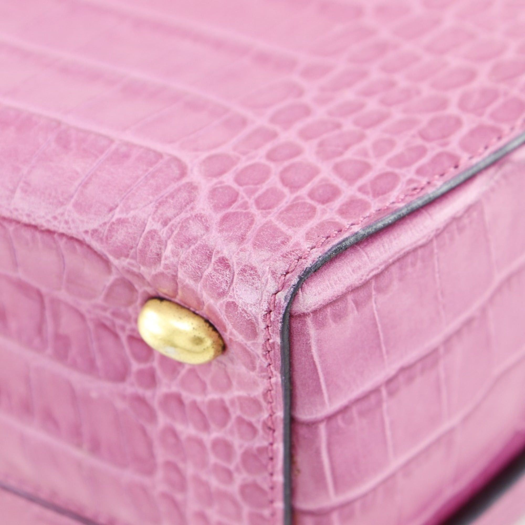Celine Celine handbag embossed leather pink snap button ladies Size ONE SIZE - 7 Thumbnail