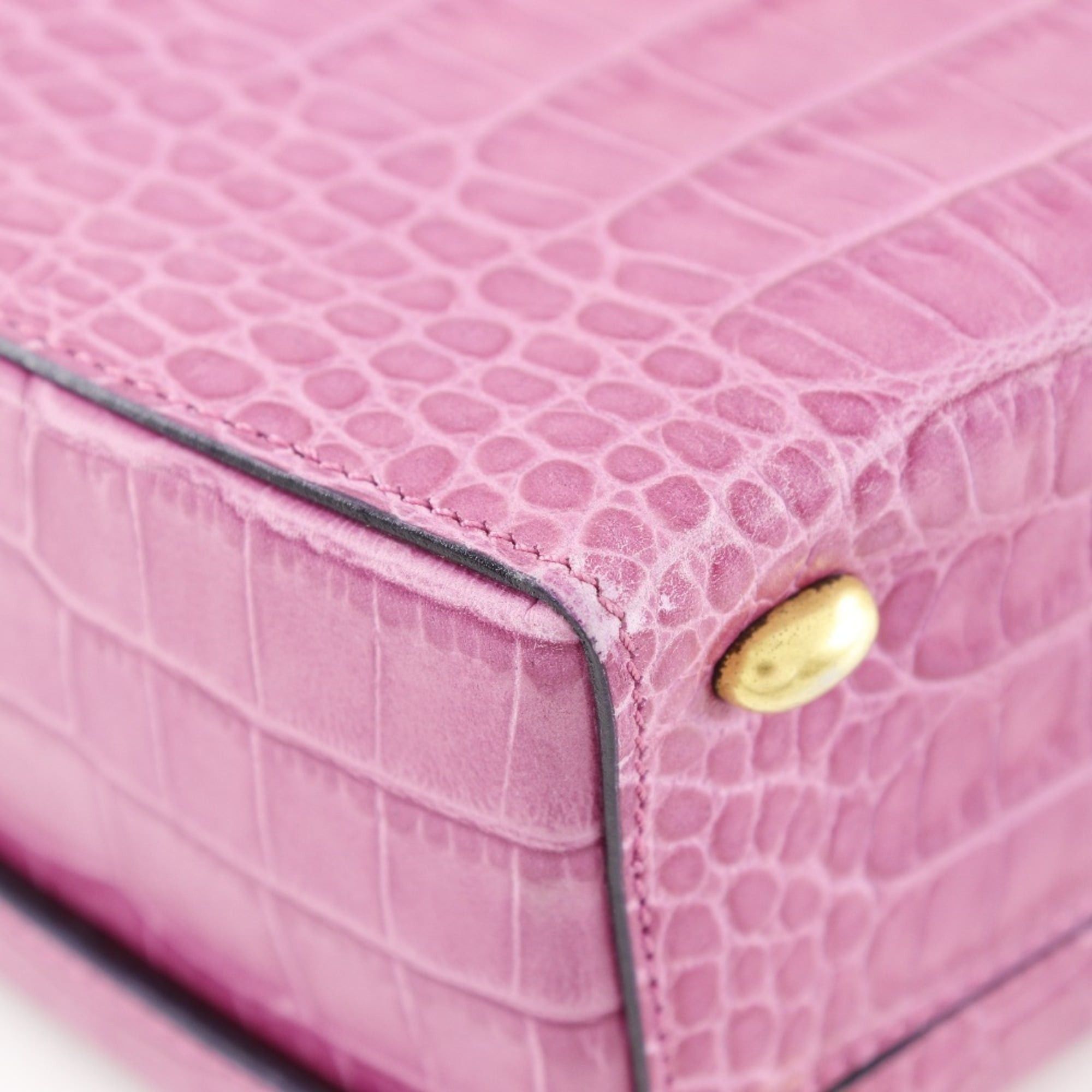 Celine Celine handbag embossed leather pink snap button ladies Size ONE SIZE - 6 Thumbnail
