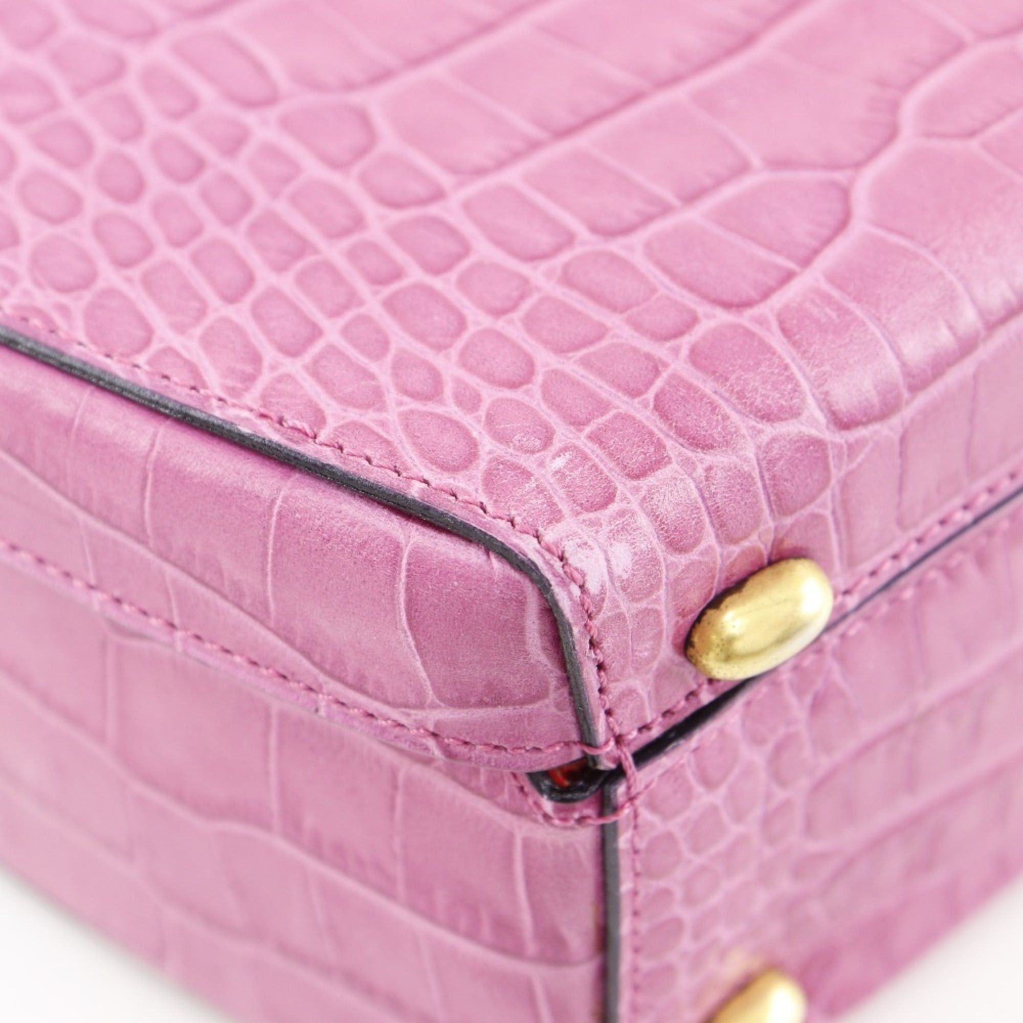 Celine Celine handbag embossed leather pink snap button ladies Size ONE SIZE - 4 Thumbnail