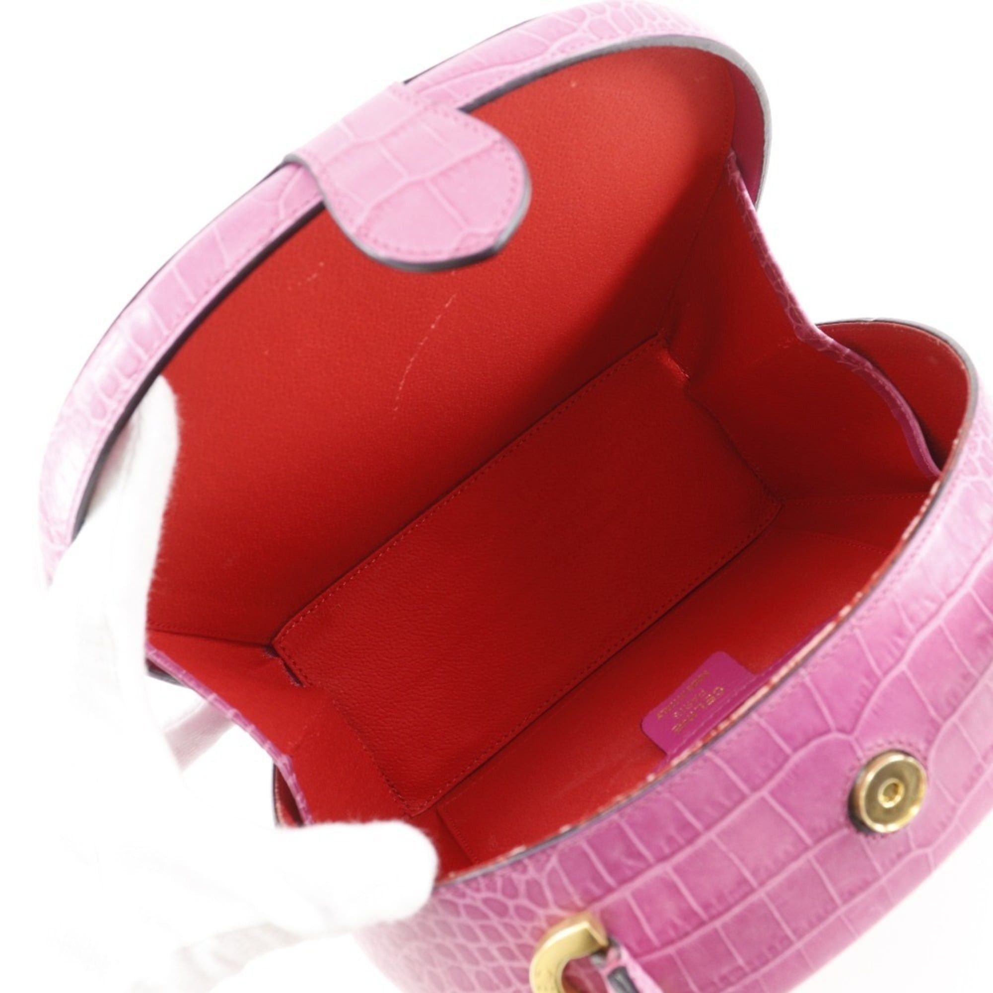 Celine Celine handbag embossed leather pink snap button ladies Size ONE SIZE - 9 Thumbnail