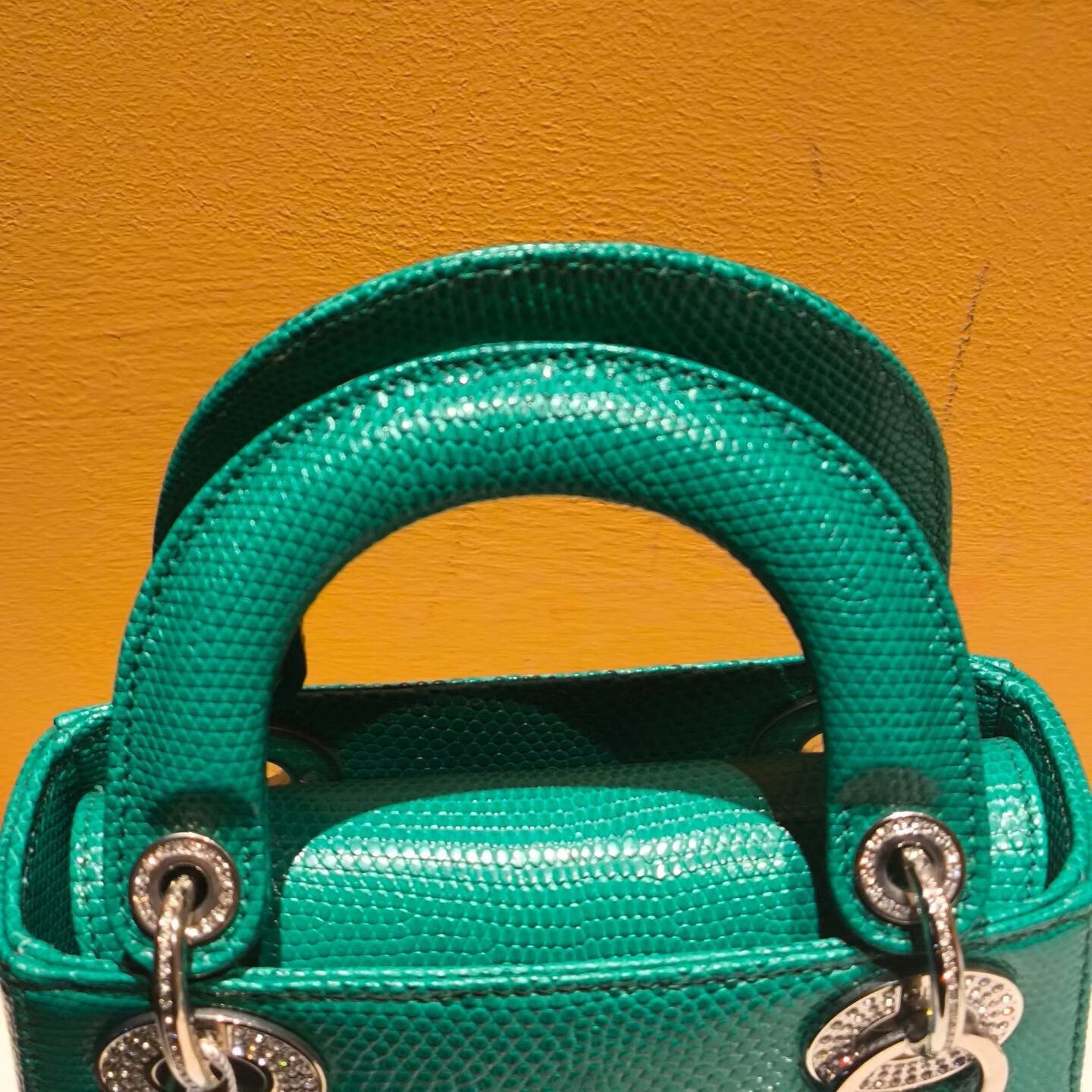Dior Dior Lady Dior Green Lizard Handbag Size ONE SIZE - 3 Thumbnail