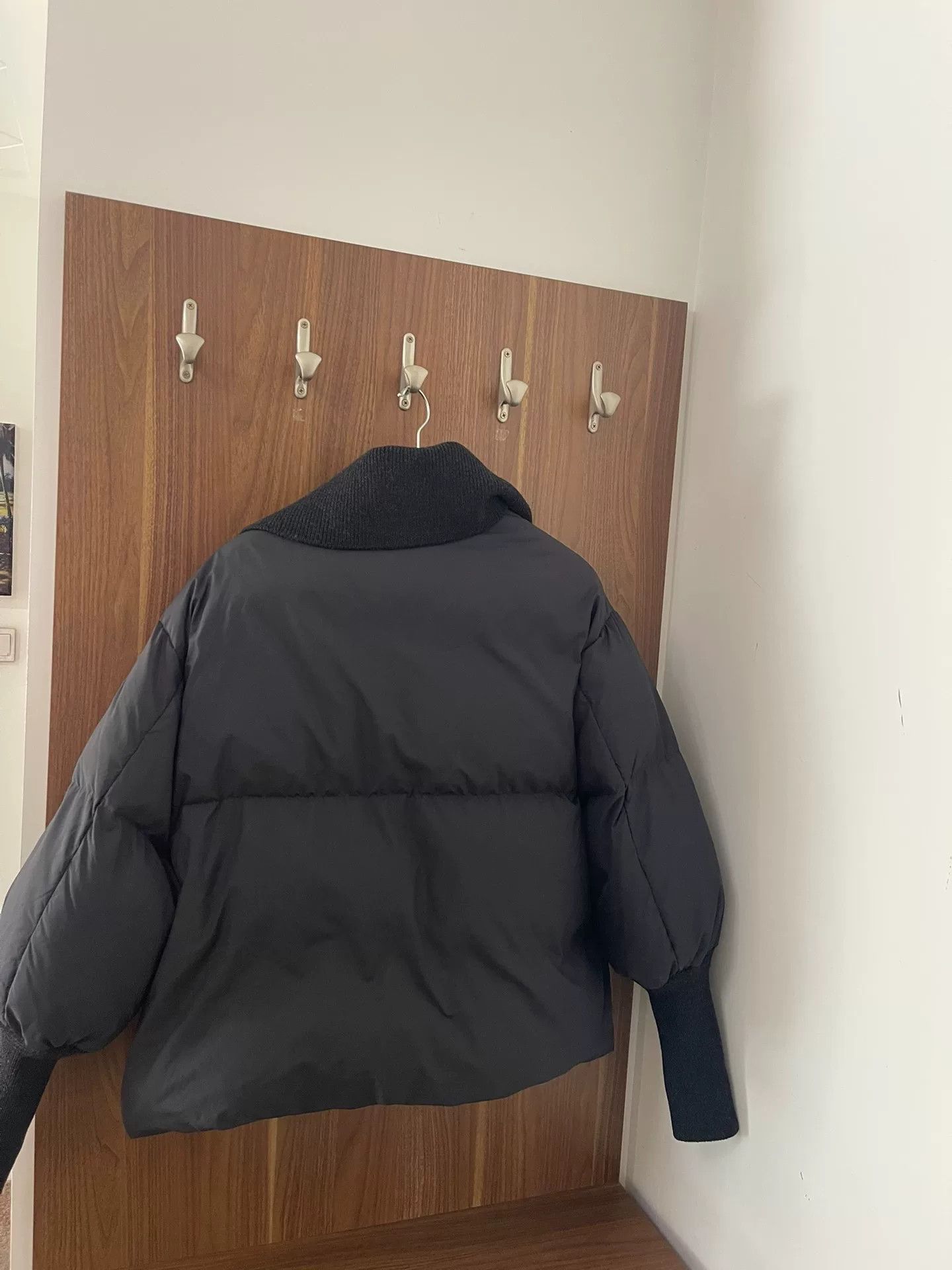 KEAGAN HOFFMAN Black Down Jacket with Knit Collar Size XS / US 0-2 / IT 36-38 - 4 Thumbnail