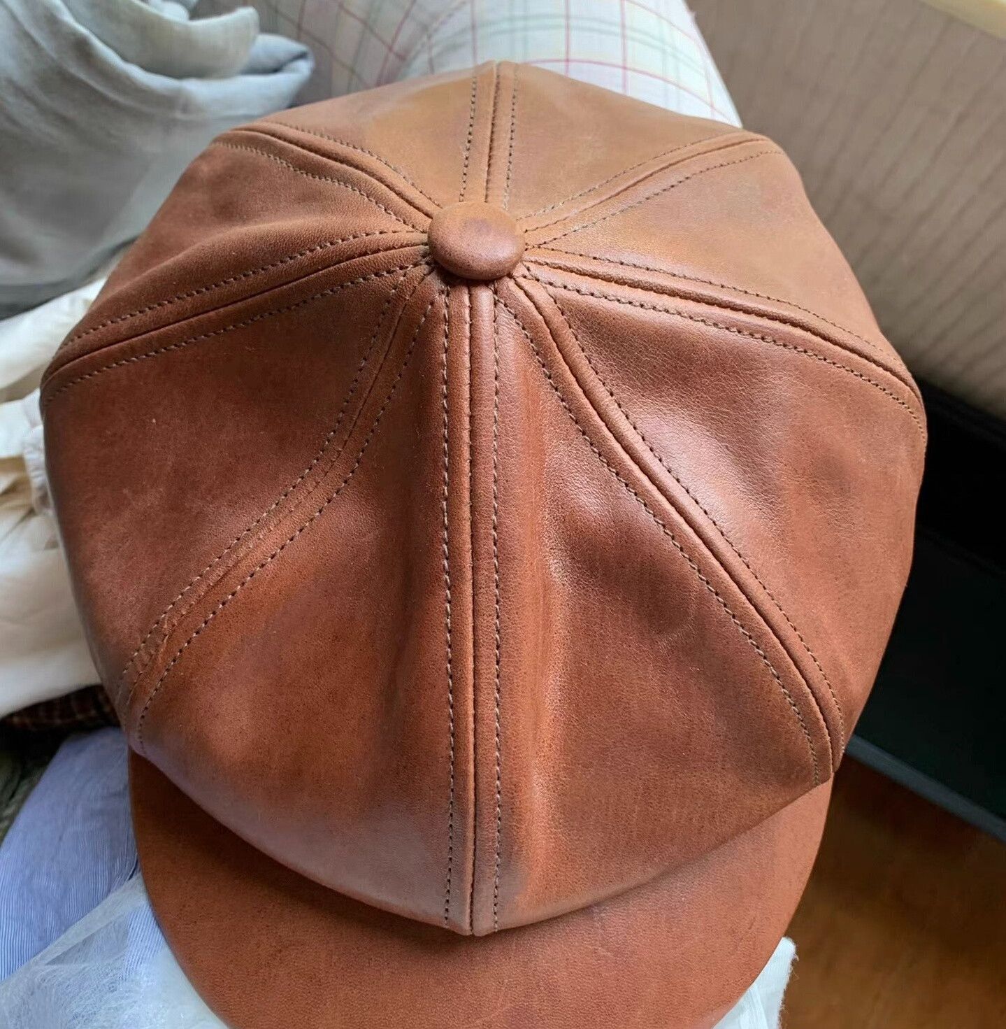 ATTRACTIONS Brown Vintage Leather Octagonal Hat Size ONE SIZE - 3 Thumbnail