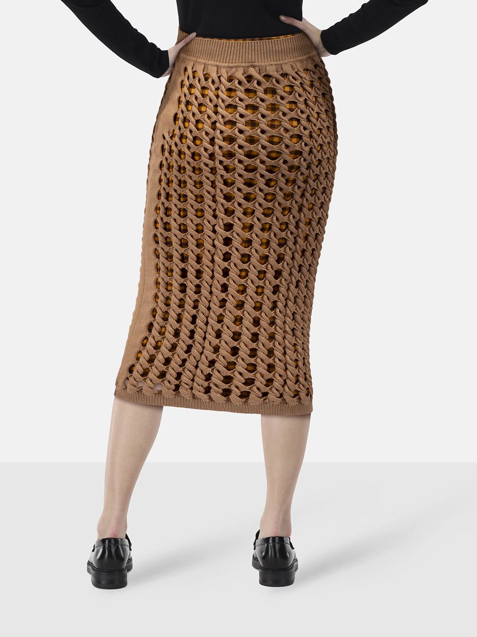 Fendi Brown Knit Gingham Lined Midi Skirt Size 26" / US 2 / IT 38 - 2 Thumbnail
