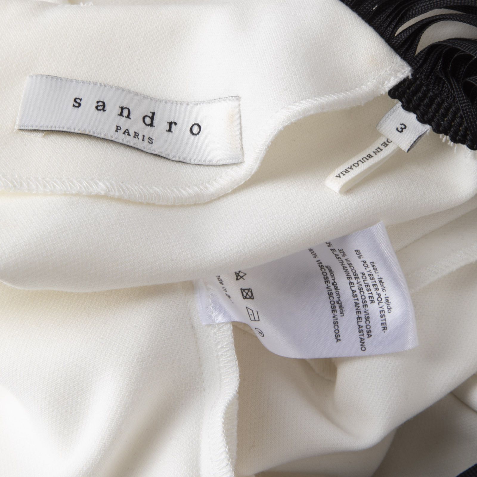 Sandro White Top With Sheer Black Panel Sleeves Size L / US 10 / IT 46 - 12 Thumbnail