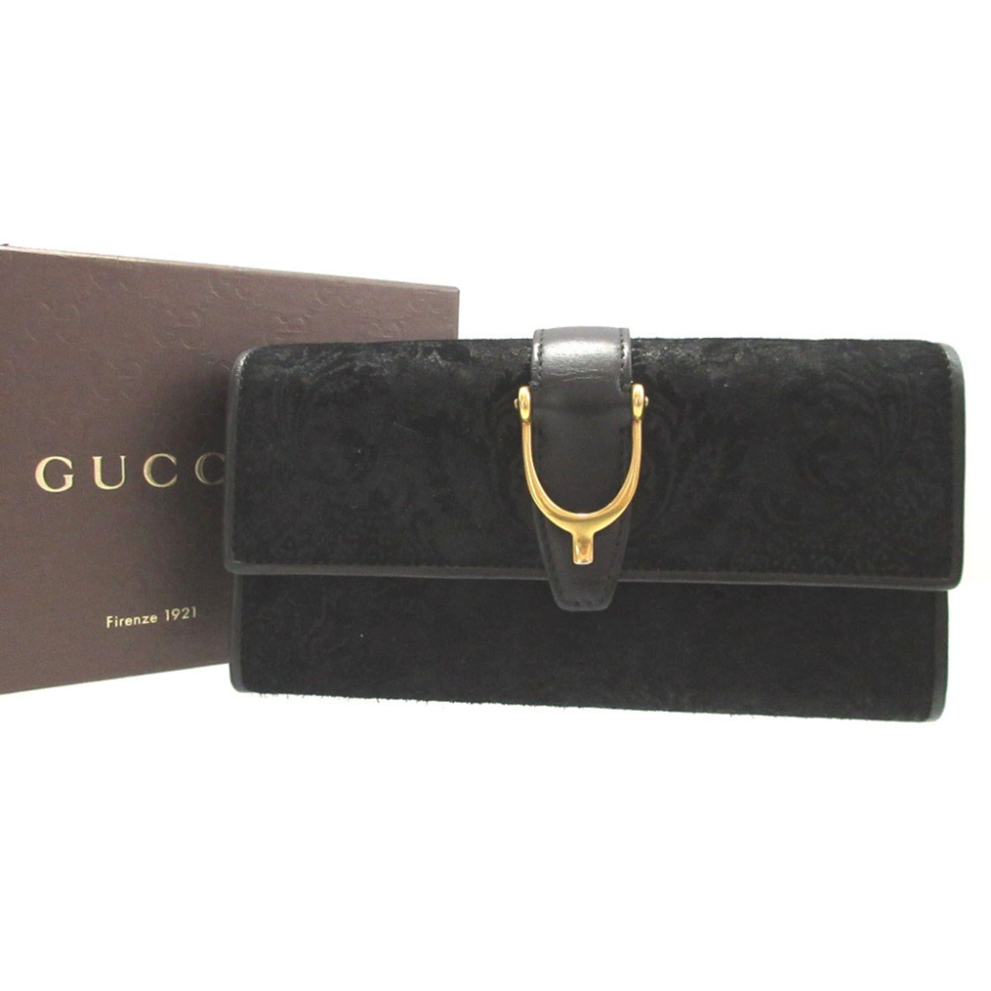 Gucci Excellent condition Gucci Soft Stirrup 27718 suede leather black bi-fold long wallet 0479 Size ONE SIZE - 2 Thumbnail