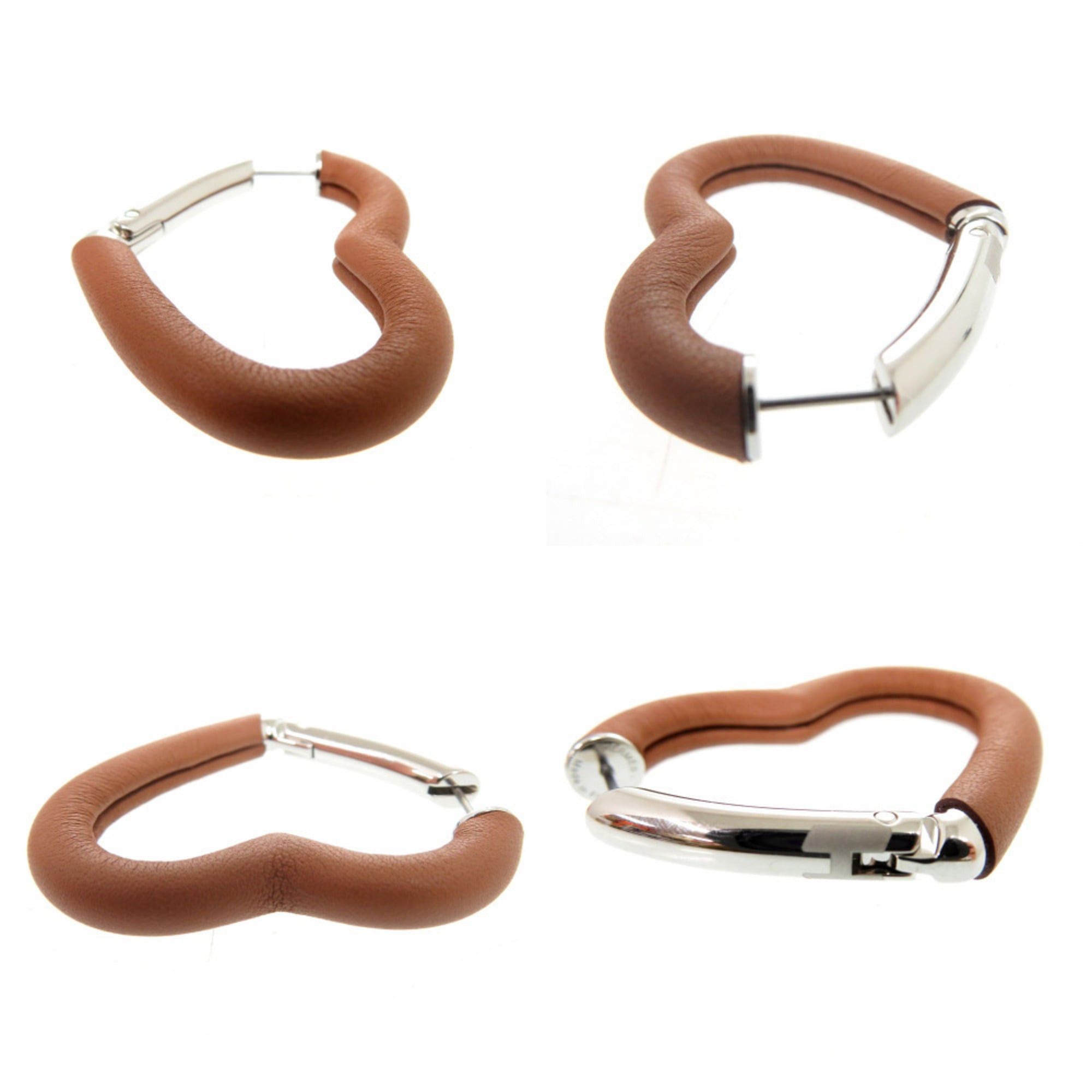 Hermes Hermes Like new Hermès Au Coeur du Faubourg COEUR DU FAUBOURG 500243FKAU earrings in Swift leather, palladium gold, 1401 Size ONE SIZE - 9 Thumbnail