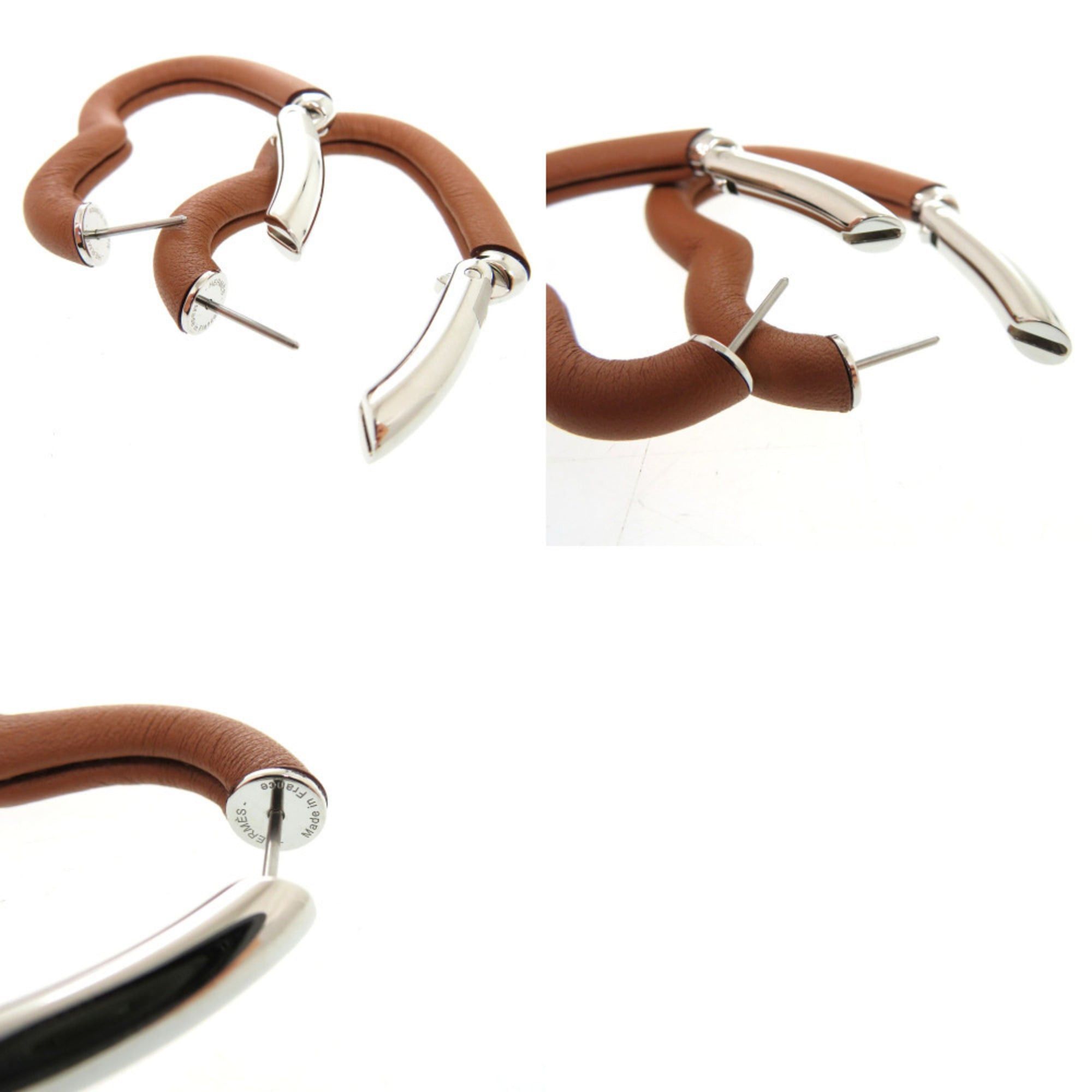 Hermes Hermes Like new Hermès Au Coeur du Faubourg COEUR DU FAUBOURG 500243FKAU earrings in Swift leather, palladium gold, 1401 Size ONE SIZE - 10 Thumbnail