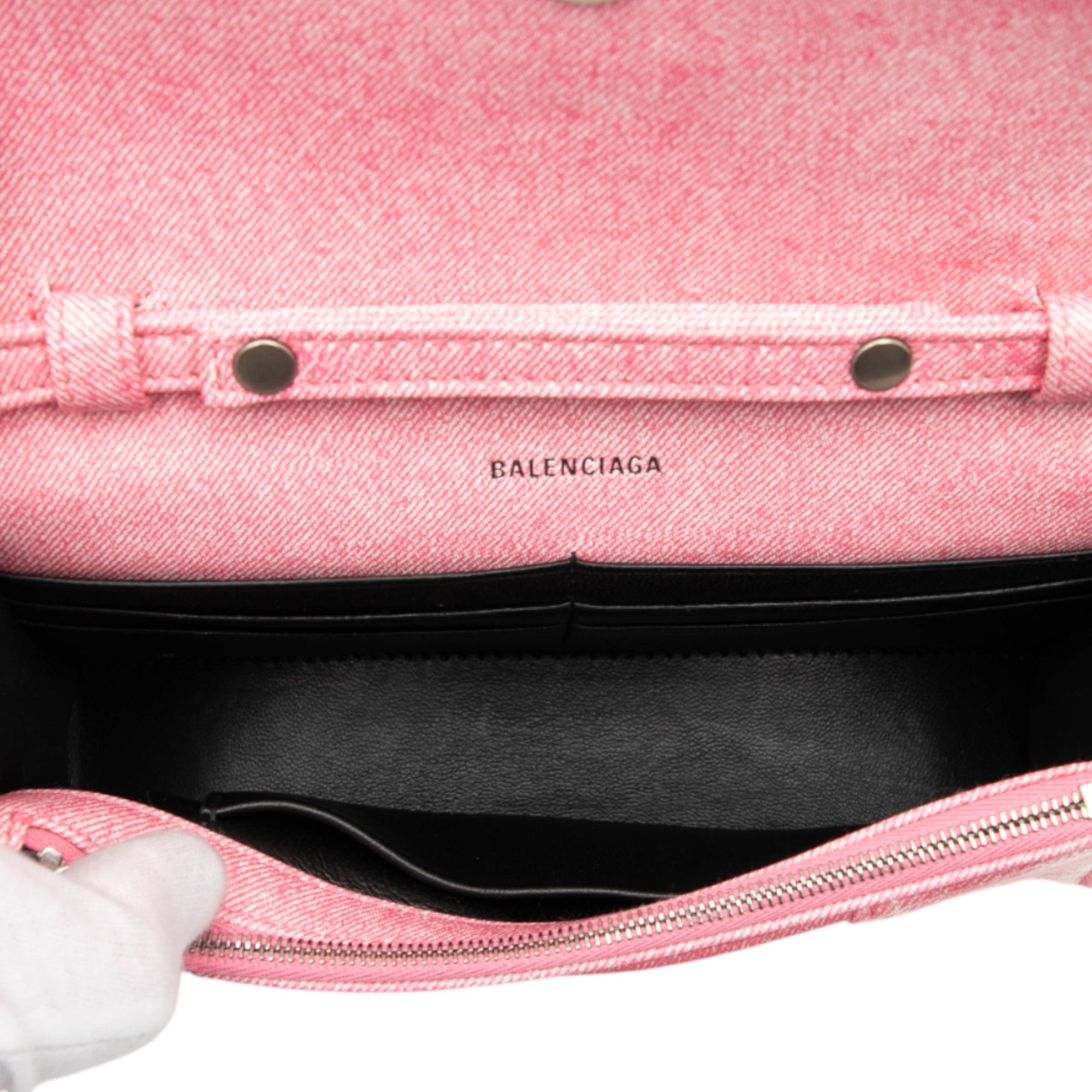 Balenciaga Balenciaga Nappa Denim Printed Hourglass Wallet on Chain Size ONE SIZE - 4 Thumbnail