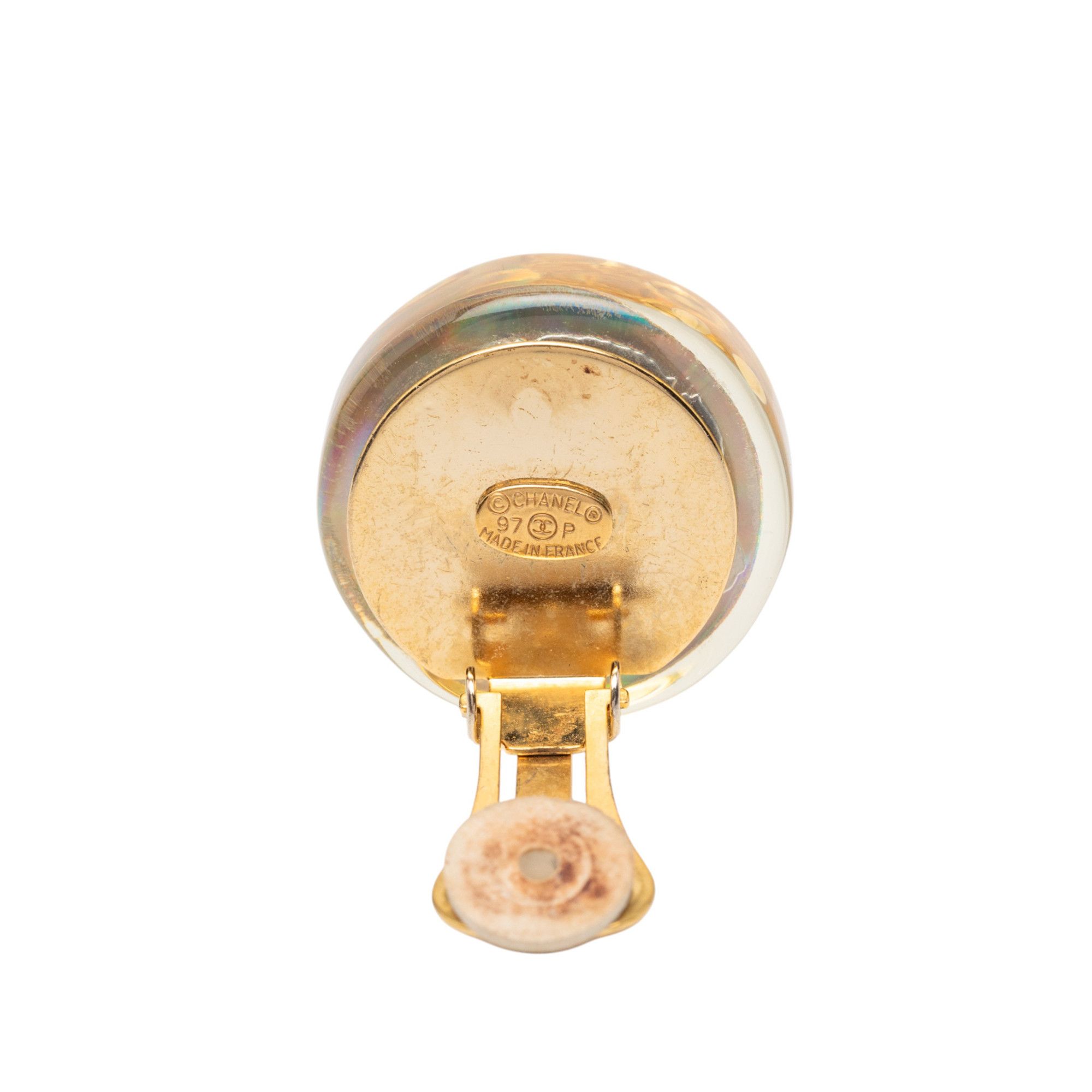 Chanel Chanel CC Gold Plated Resin Camellia Button Clip On Earrings Size ONE SIZE - 3 Thumbnail
