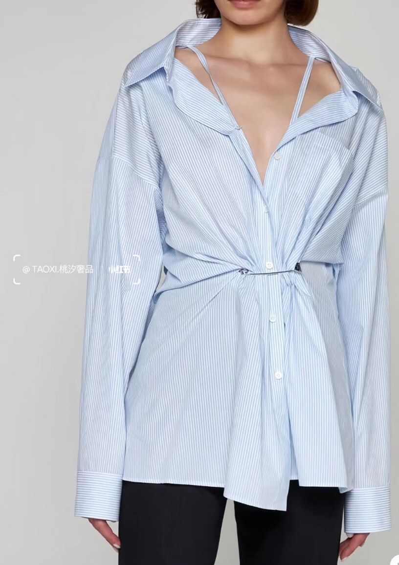 Prada Prada 2023 Stripe Pin Asymmetric Shirt Size S / US 4 / IT 40 - 4 Thumbnail