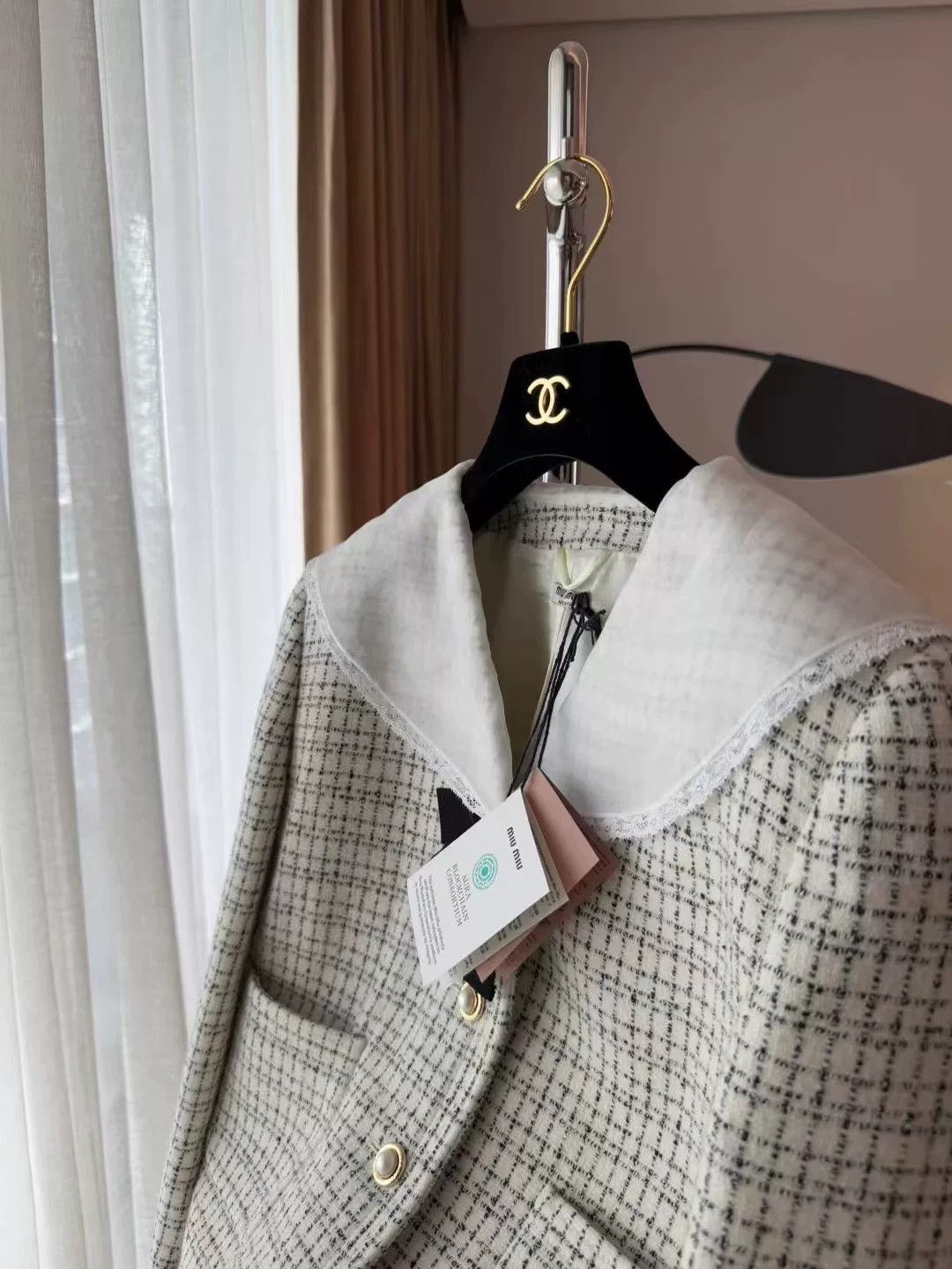 Miu Miu Miu Miu Bow Lace Collar Wool Plaid Coat Size S / US 4 / IT 40 - 4 Thumbnail