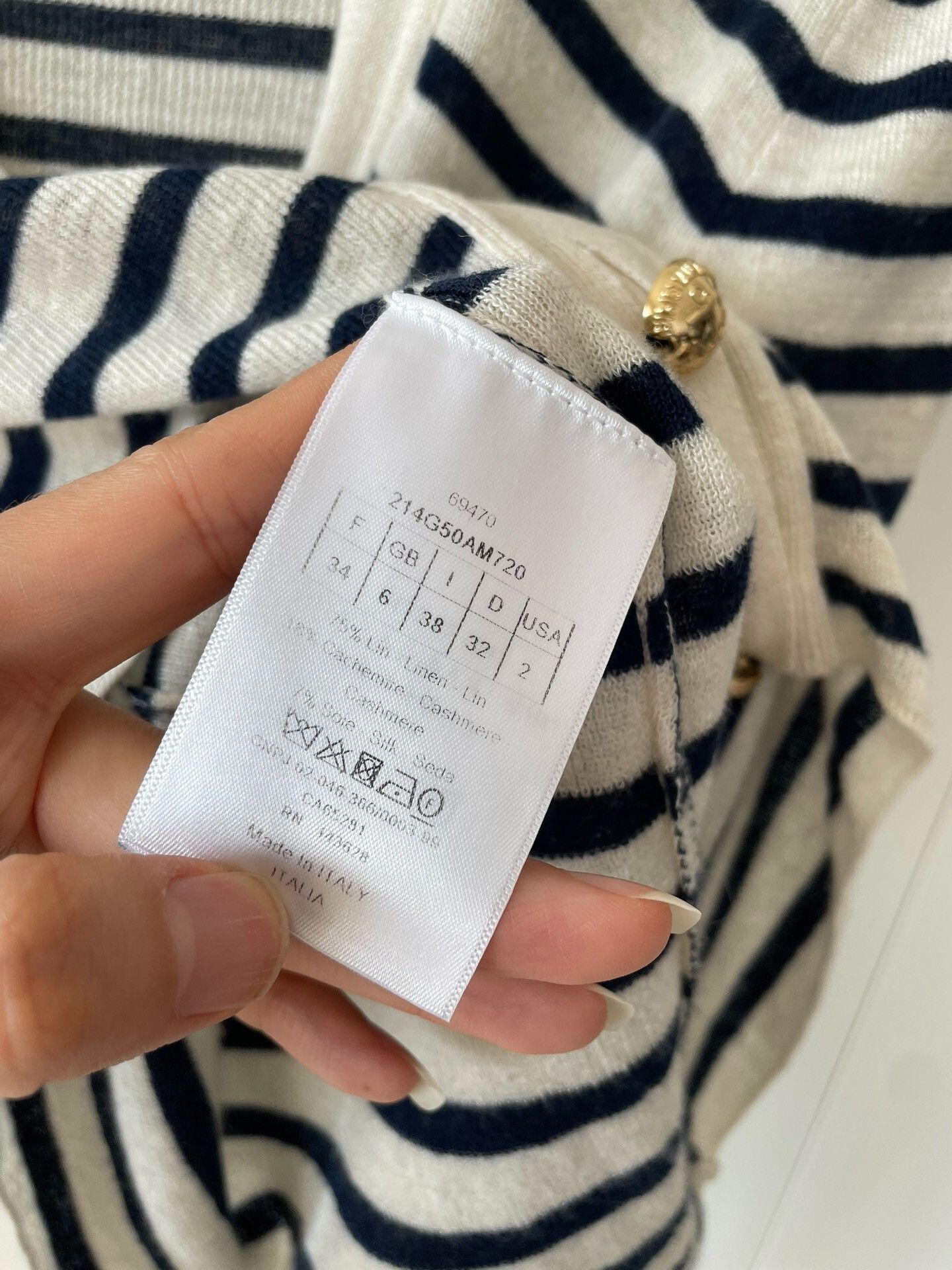 Dior Dior Linen Stripe Gold Button Cardigan Size XXS / US 00 / IT 34 - 3 Thumbnail