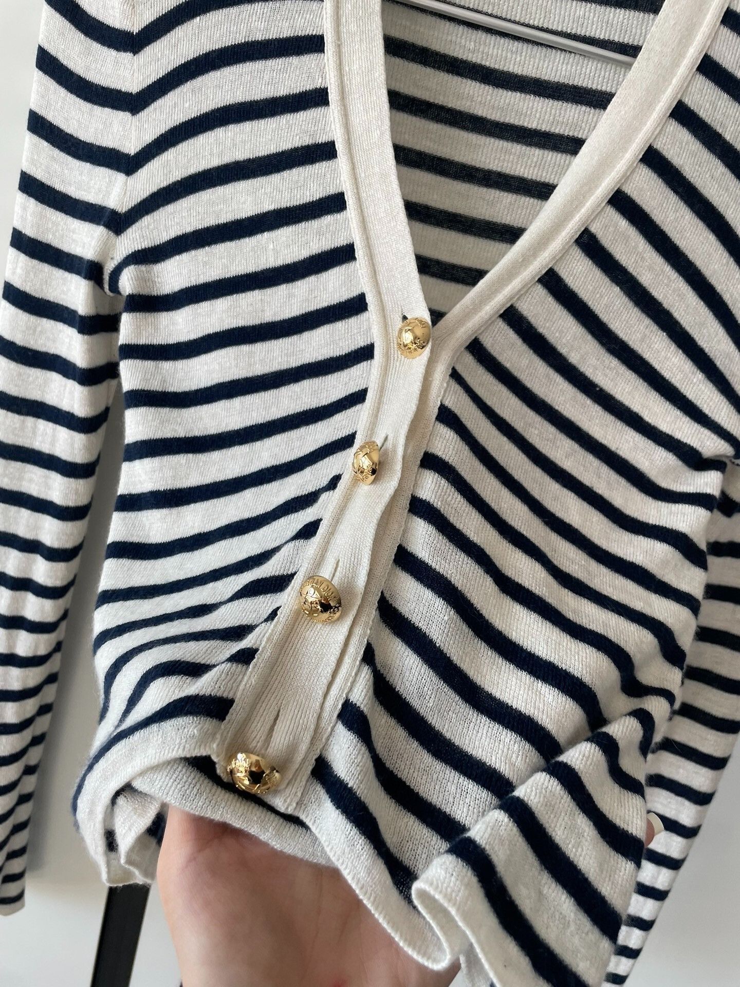 Dior Dior Linen Stripe Gold Button Cardigan Size XXS / US 00 / IT 34 - 6 Thumbnail