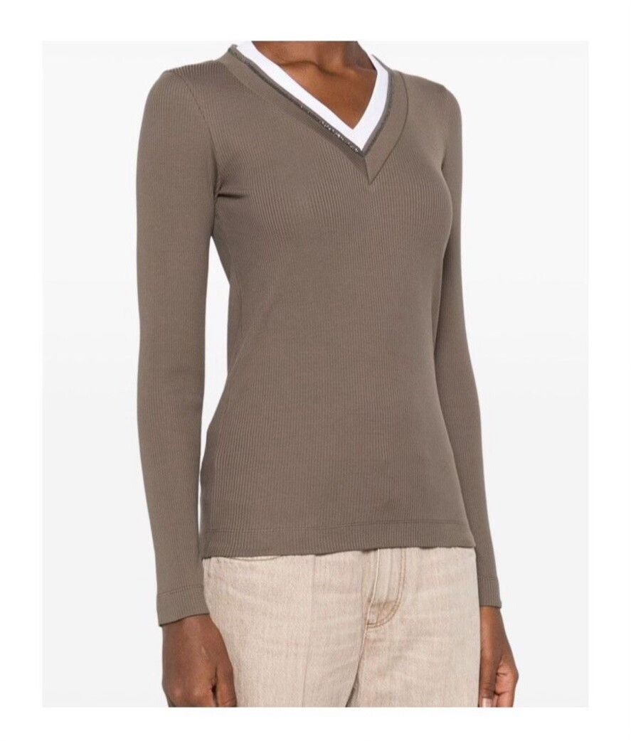 Brunello Cucinelli Brunello Cucinelli Women's V-neck T-shirt Size XS / US 0-2 / IT 36-38 - 6 Thumbnail