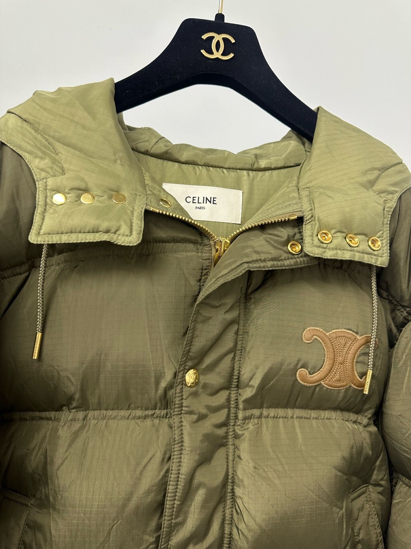Celine Celine Olive Green Hooded Down Jacket Size S / US 4 / IT 40 - 3 Thumbnail