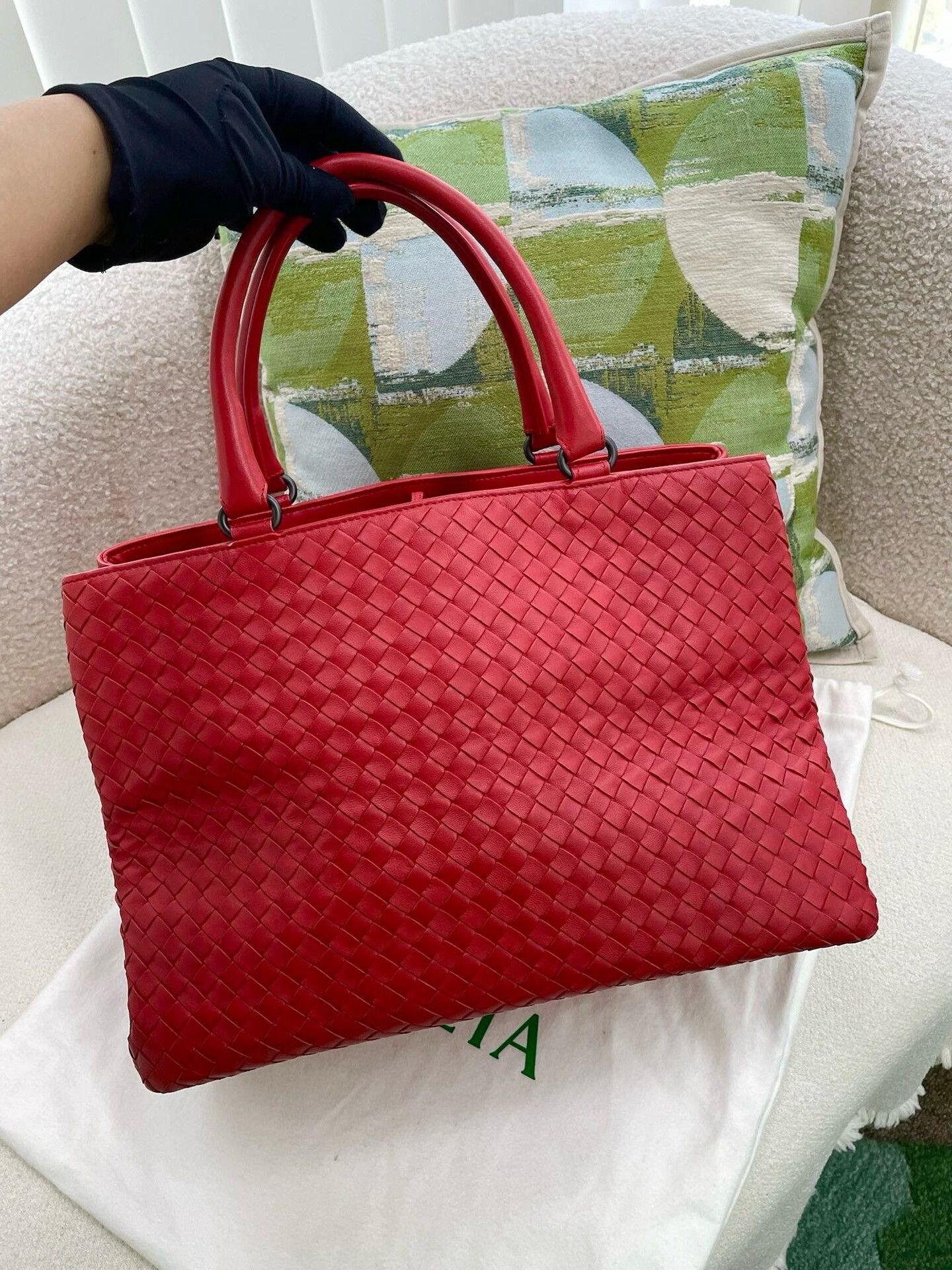 Bottega Veneta BV Red Woven Leather Large Handbag Size ONE SIZE - 3 Thumbnail