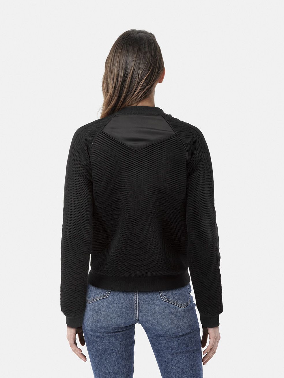 Maje Black Mesh Panelled Bomber Jacket Size S / US 4 / IT 40 - 2 Thumbnail
