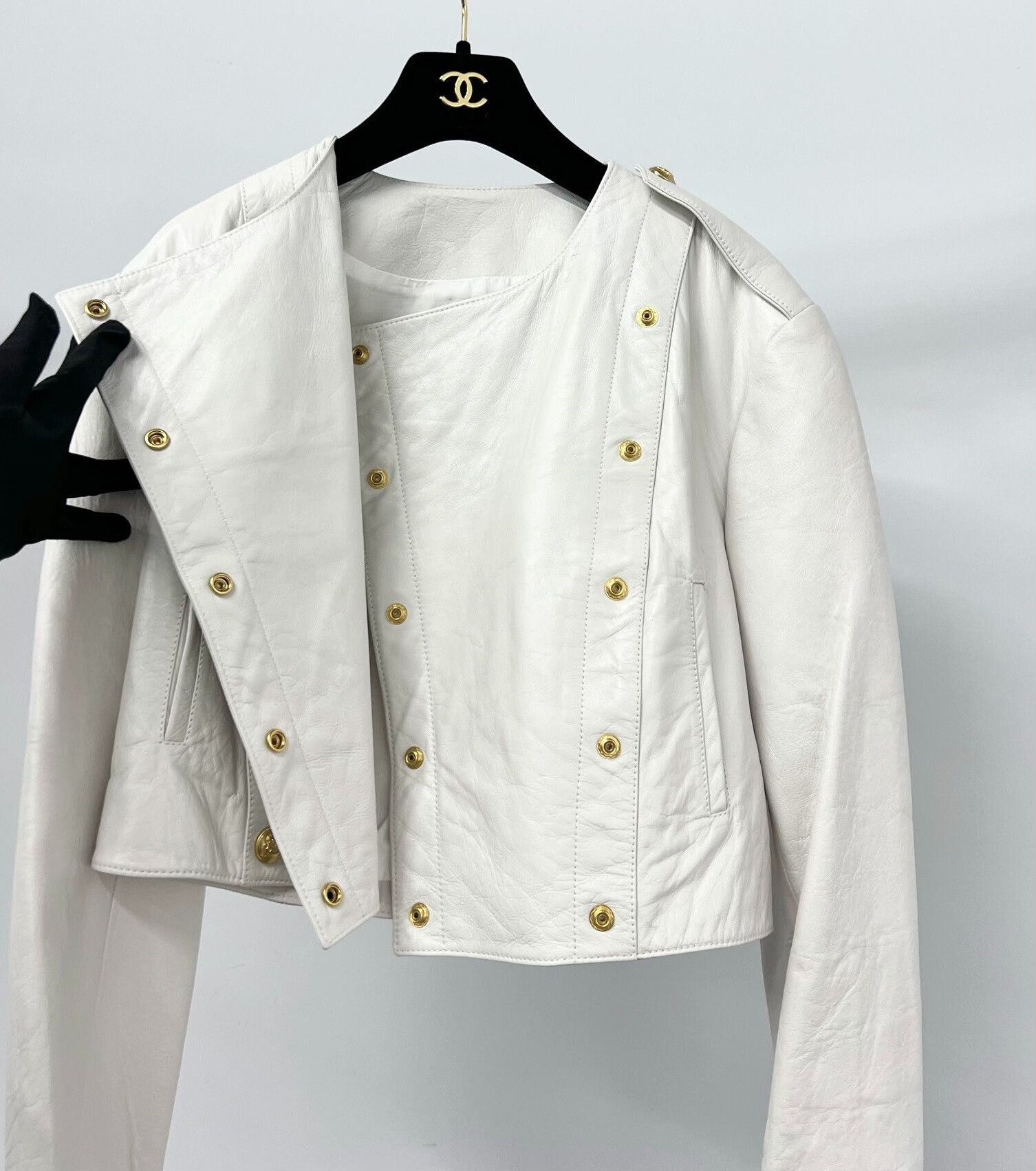 Celine Celine White Gold Button Leather Jacket Size XXS / US 00 / IT 34 - 3 Thumbnail