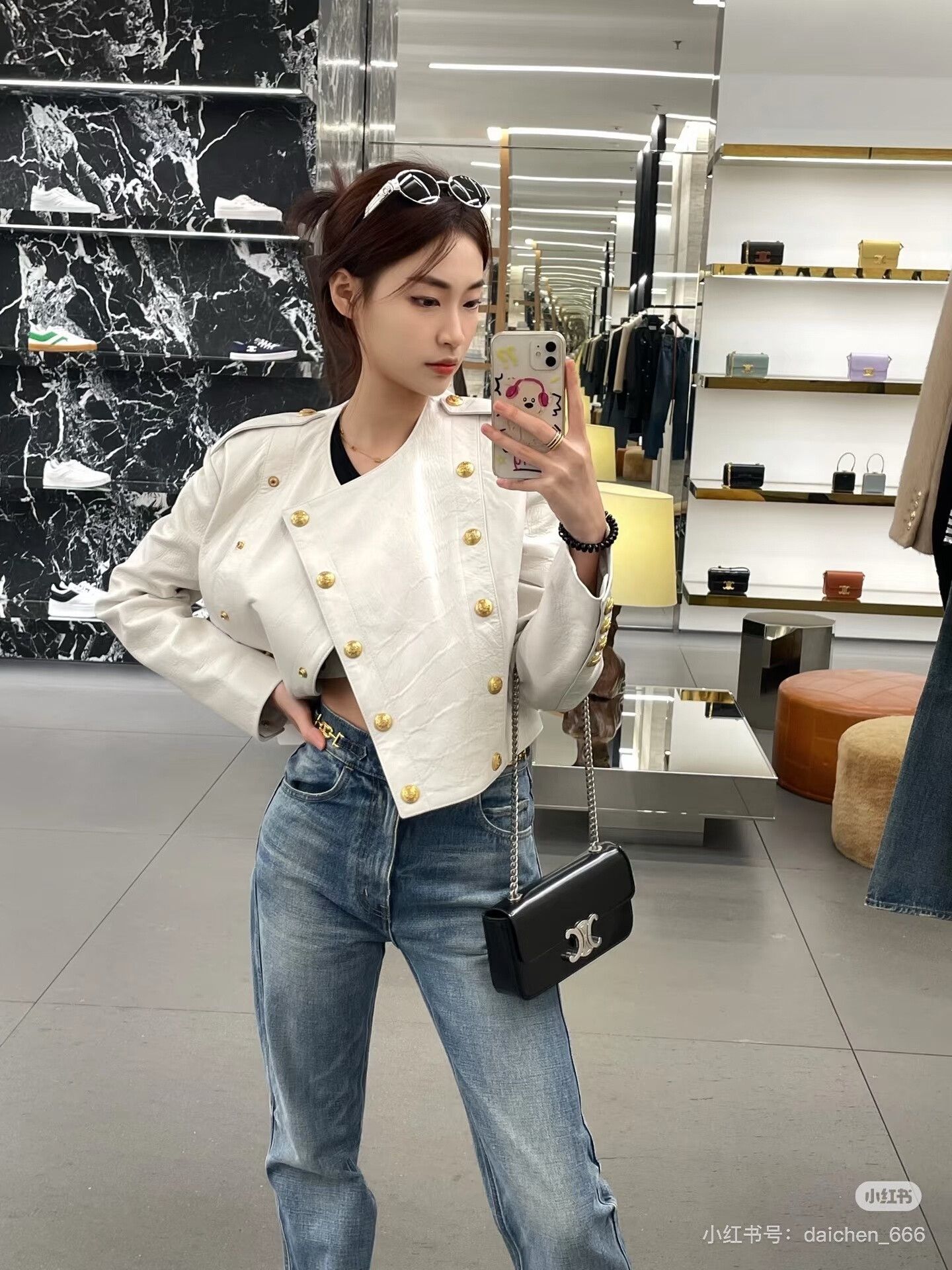 Celine Celine White Gold Button Leather Jacket Size XXS / US 00 / IT 34 - 7 Thumbnail