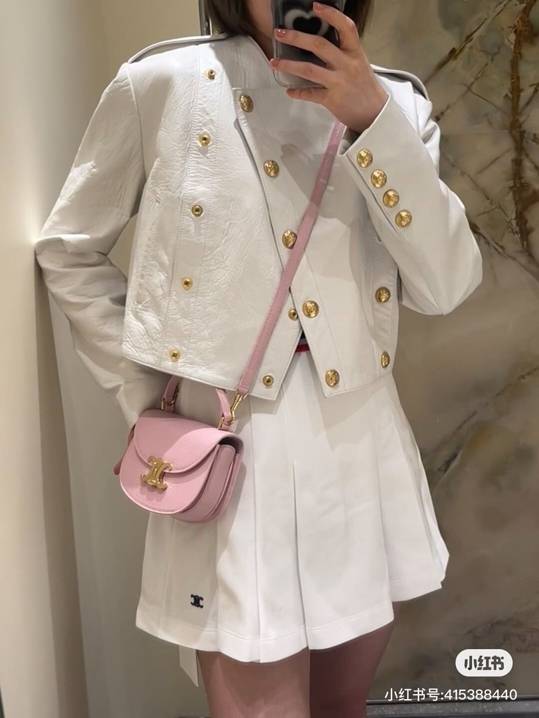 Celine Celine White Gold Button Leather Jacket Size XXS / US 00 / IT 34 - 6 Thumbnail