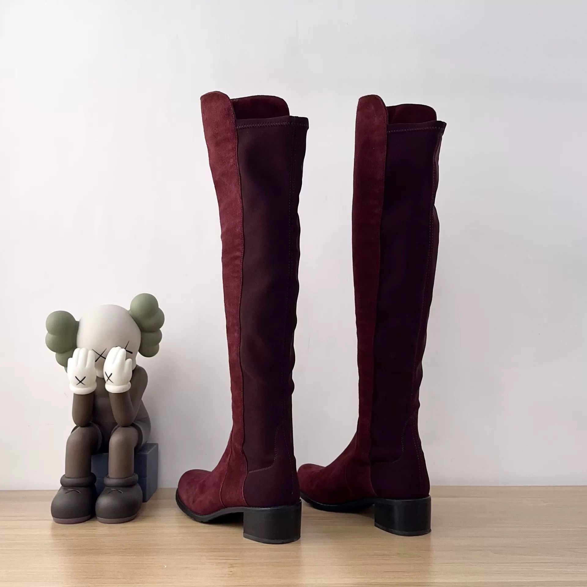 Stuart Weitzman SW Wine Red Suede Knee-High Boots Size US 4.5 / IT 34.5 - 6 Thumbnail