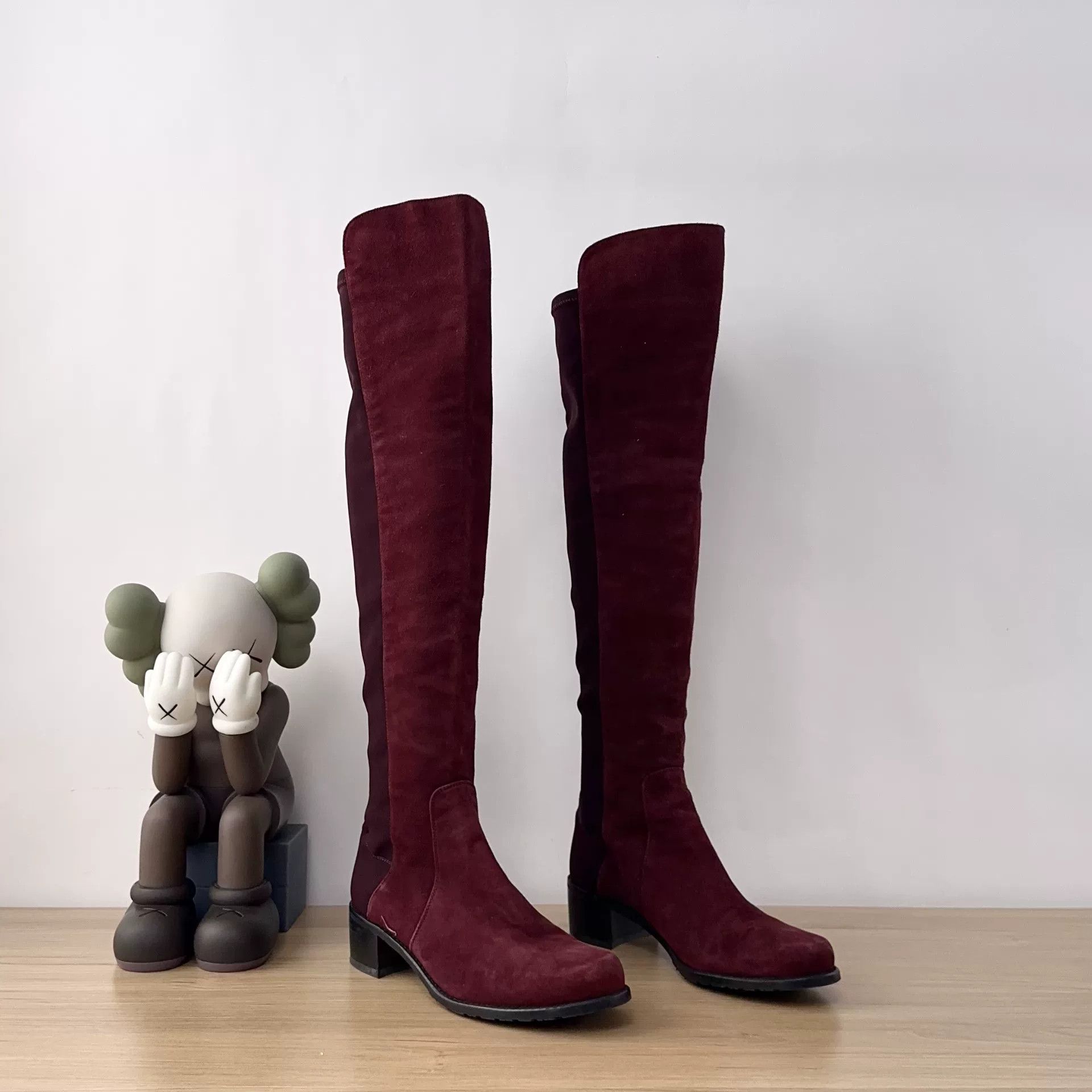 Stuart Weitzman SW Wine Red Suede Knee-High Boots Size US 4.5 / IT 34.5 - 3 Thumbnail