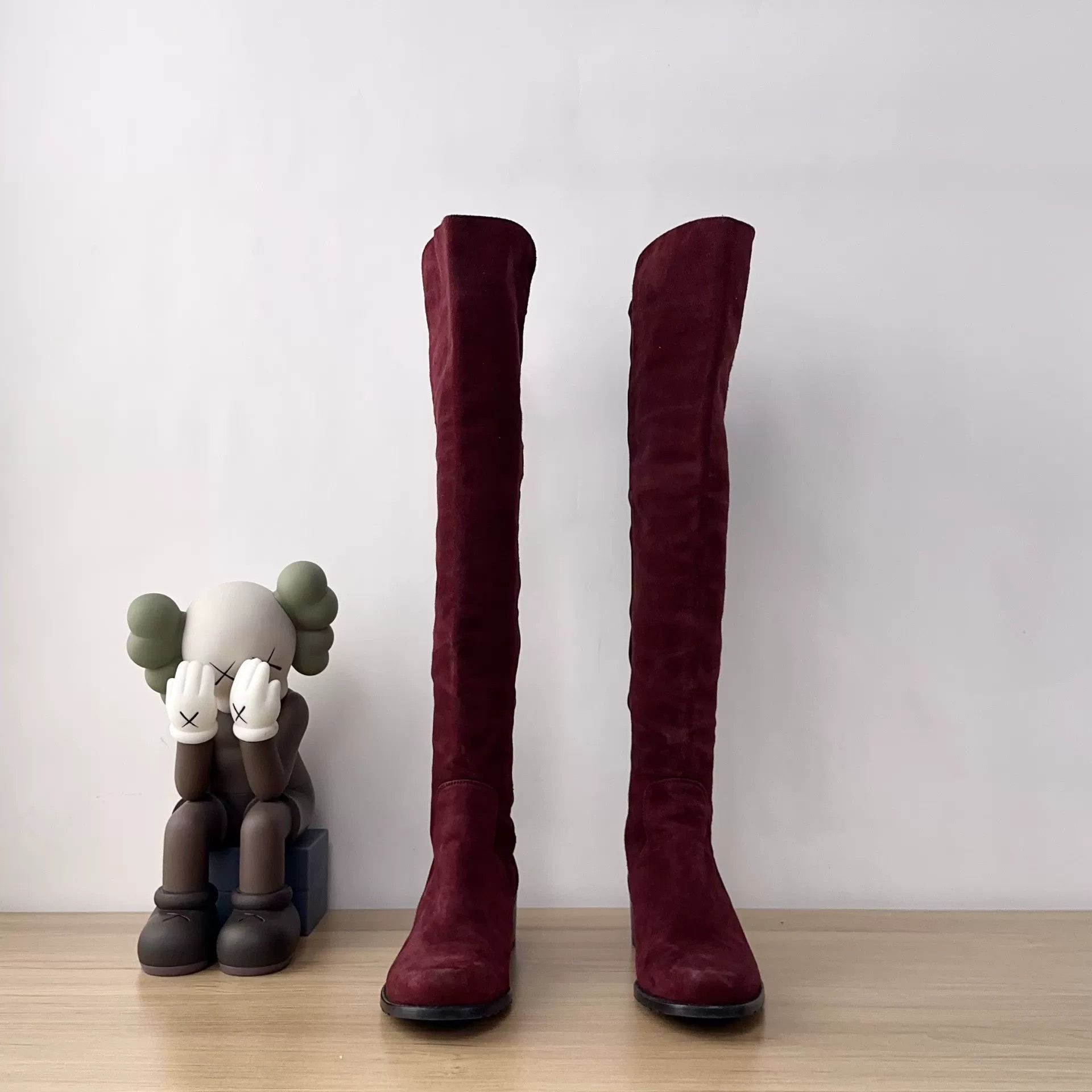 Stuart Weitzman SW Wine Red Suede Knee-High Boots Size US 4.5 / IT 34.5 - 2 Thumbnail