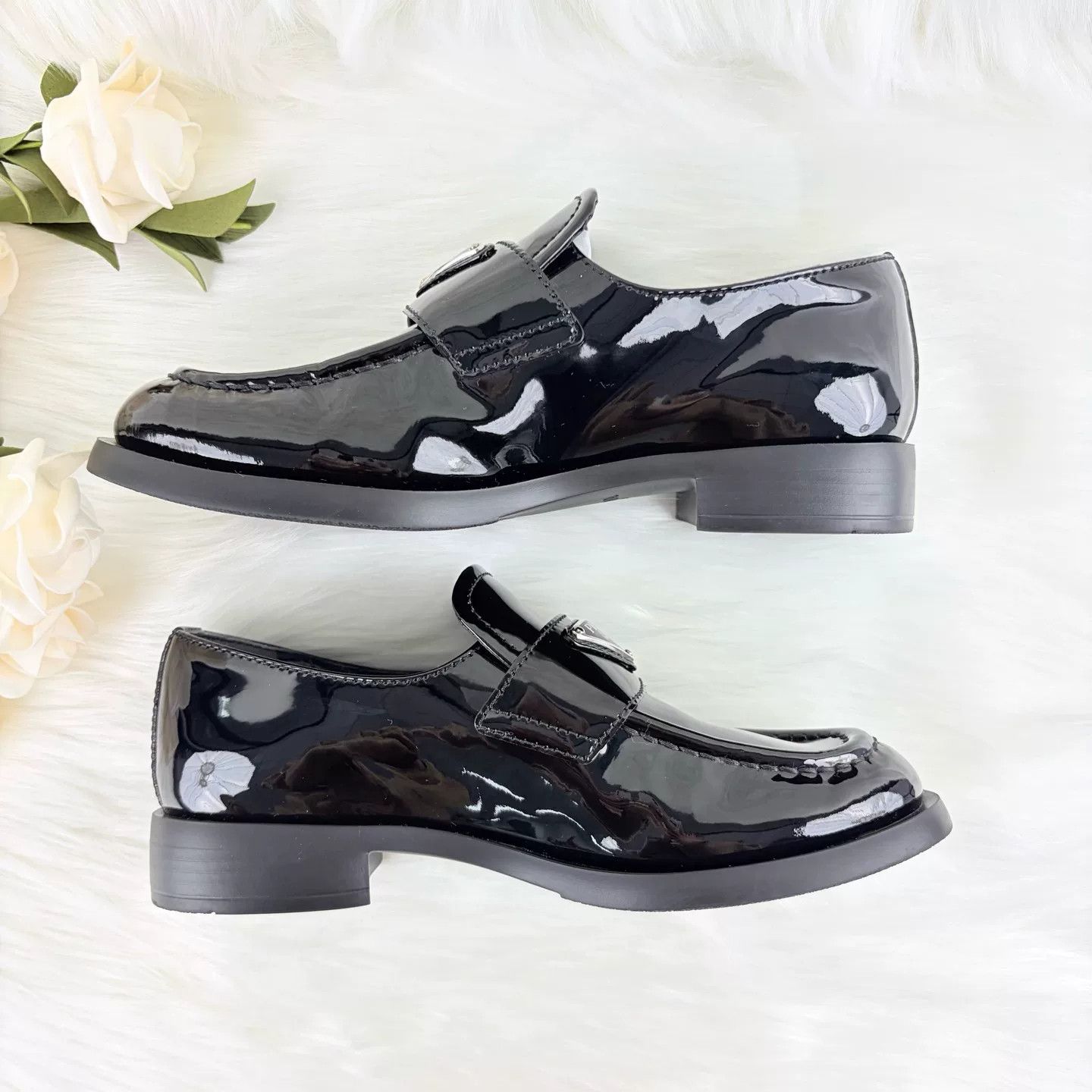Prada Prada Black Patent Leather Triangle Loafers Size US 4 / IT 34 - 4 Thumbnail