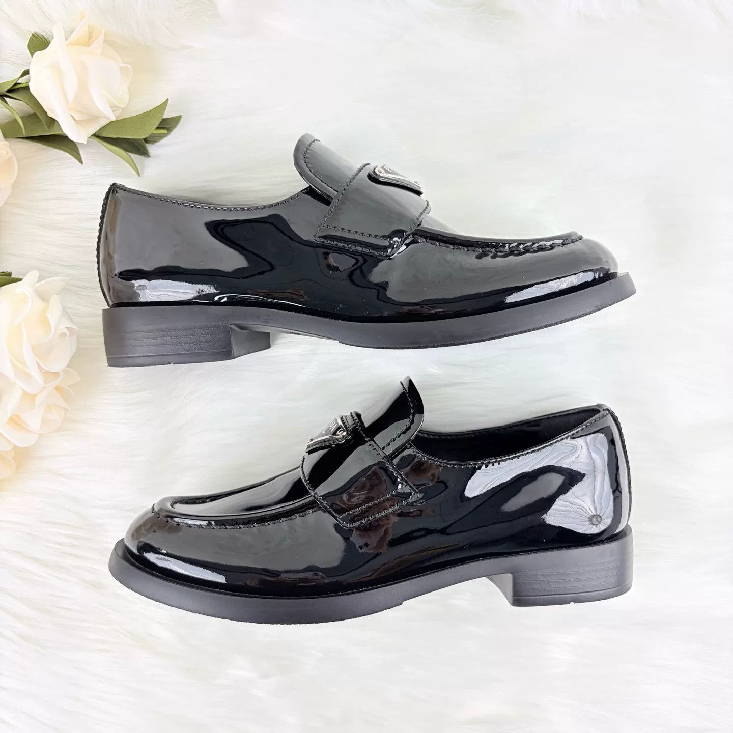 Prada Prada Black Patent Leather Triangle Loafers Size US 4 / IT 34 - 7 Thumbnail