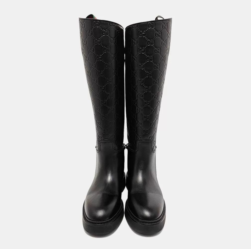 Gucci Gucci Calf Leather GG Monogram Long Boots Size US 5 / IT 35 - 2 Thumbnail