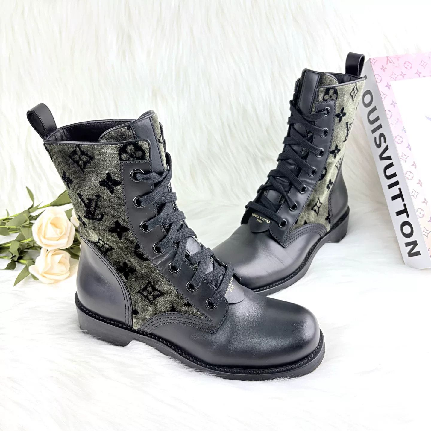 Louis Vuitton LV Camo Embossed Leather Martin Boots Size US 6 / IT 36 - 3 Thumbnail