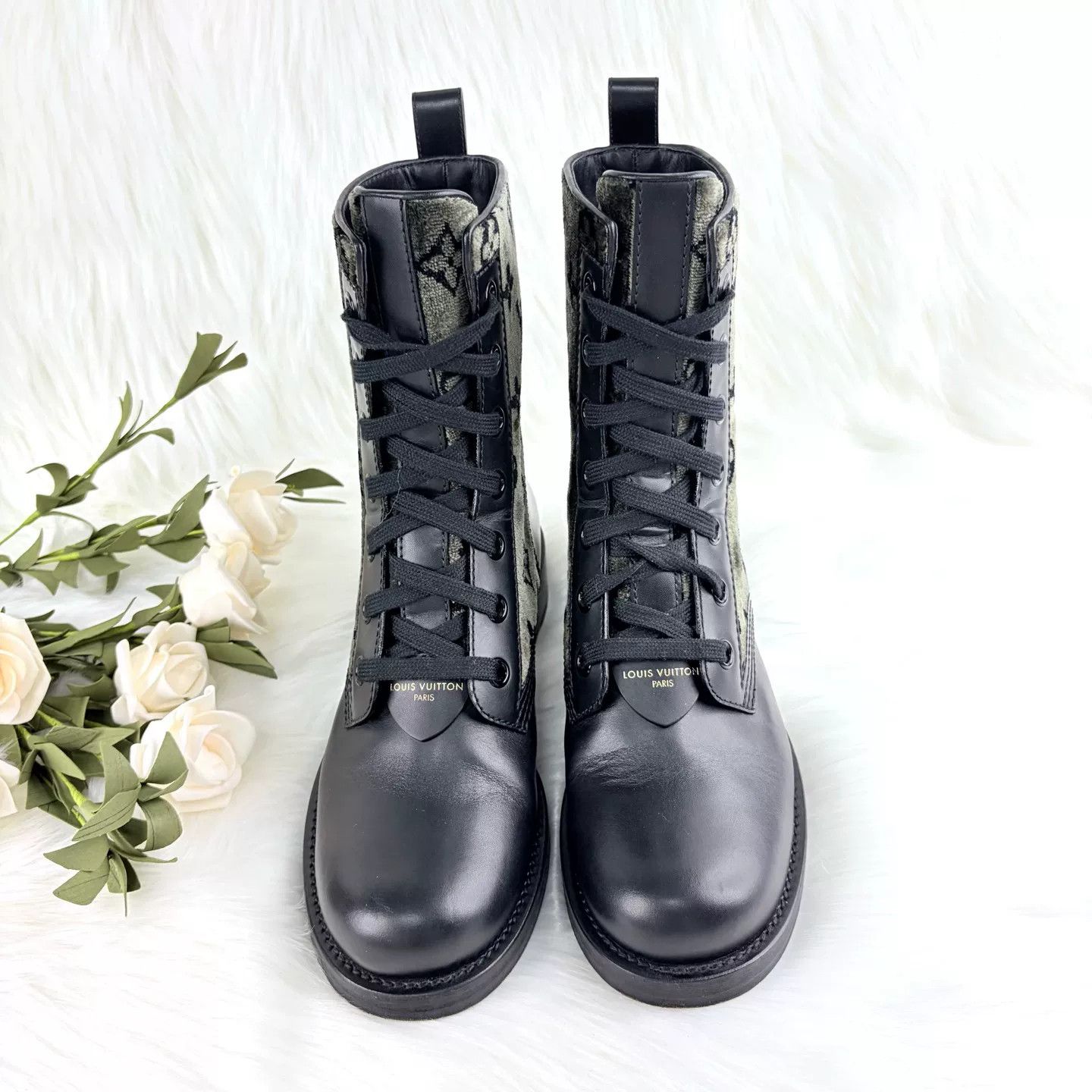 Louis Vuitton LV Camo Embossed Leather Martin Boots Size US 6 / IT 36 - 2 Thumbnail