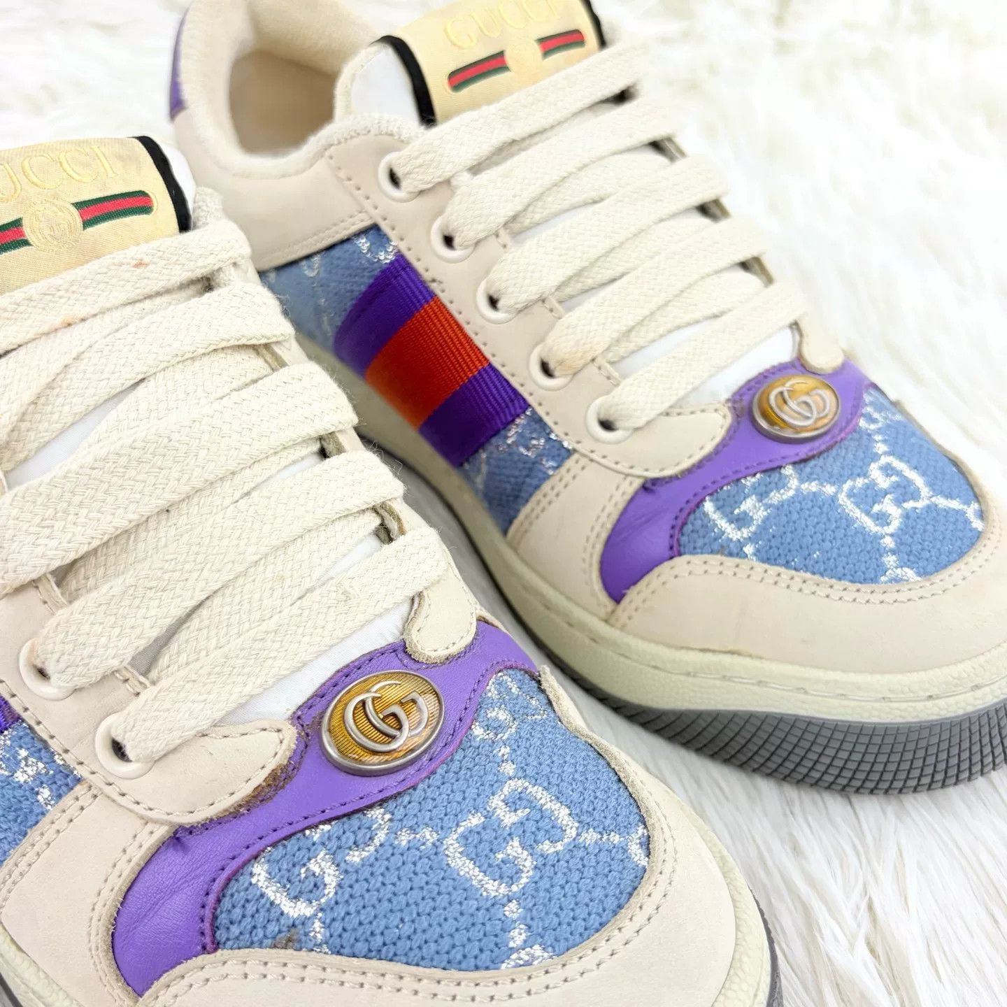 Gucci Gucci White Purple Dirty Shoes Size US 5 / IT 35 - 6 Thumbnail