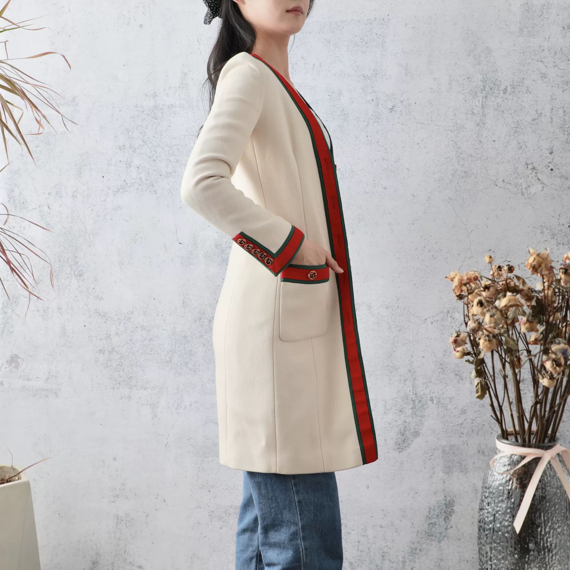 Gucci Gucci Beige Wool Stripe Long Coat Size XS / US 0-2 / IT 36-38 - 2 Thumbnail