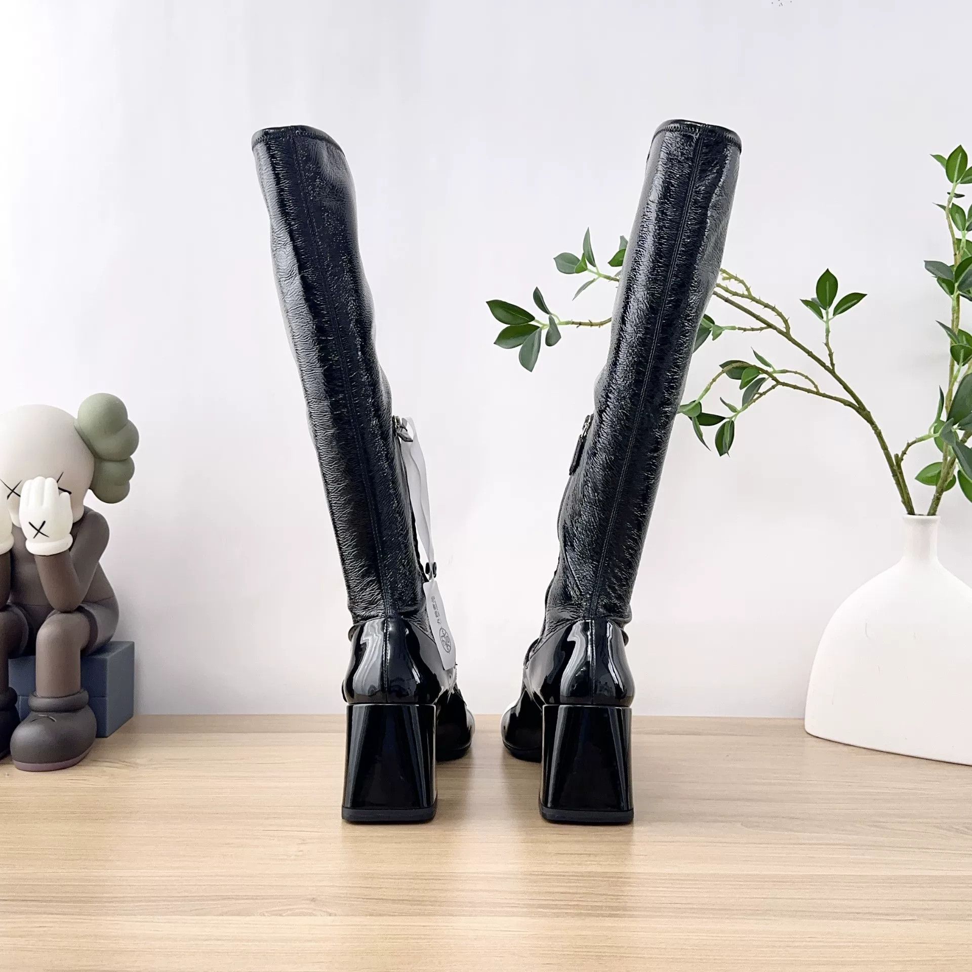 Miu Miu MiuMiu Black White Patent Leather Knee-High Boots Size US 8 / IT 38 - 6 Thumbnail