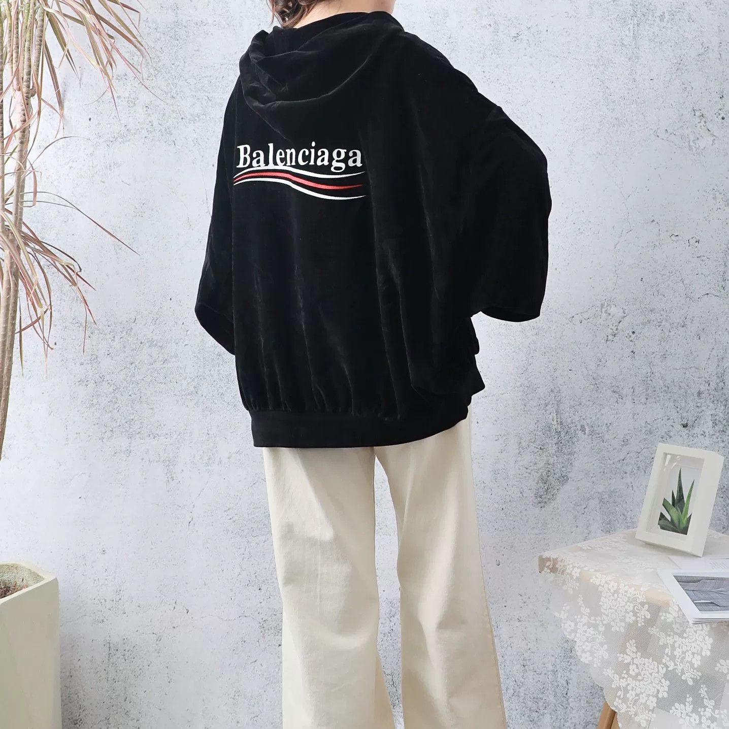 Balenciaga Balenciaga Black Cotton Velvet Hooded Top Size M / US 6-8 / IT 42-44 - 3 Thumbnail