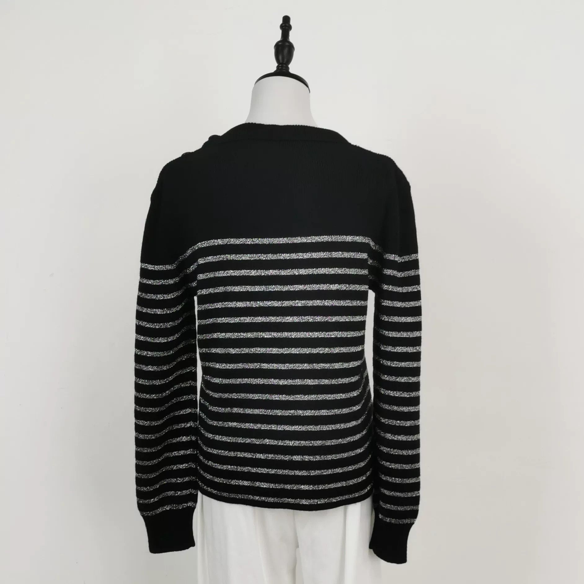 Yves Saint Laurent YSL Wool-Cotton Striped Sweater with Silver Thread Size S / US 4 / IT 40 - 2 Thumbnail