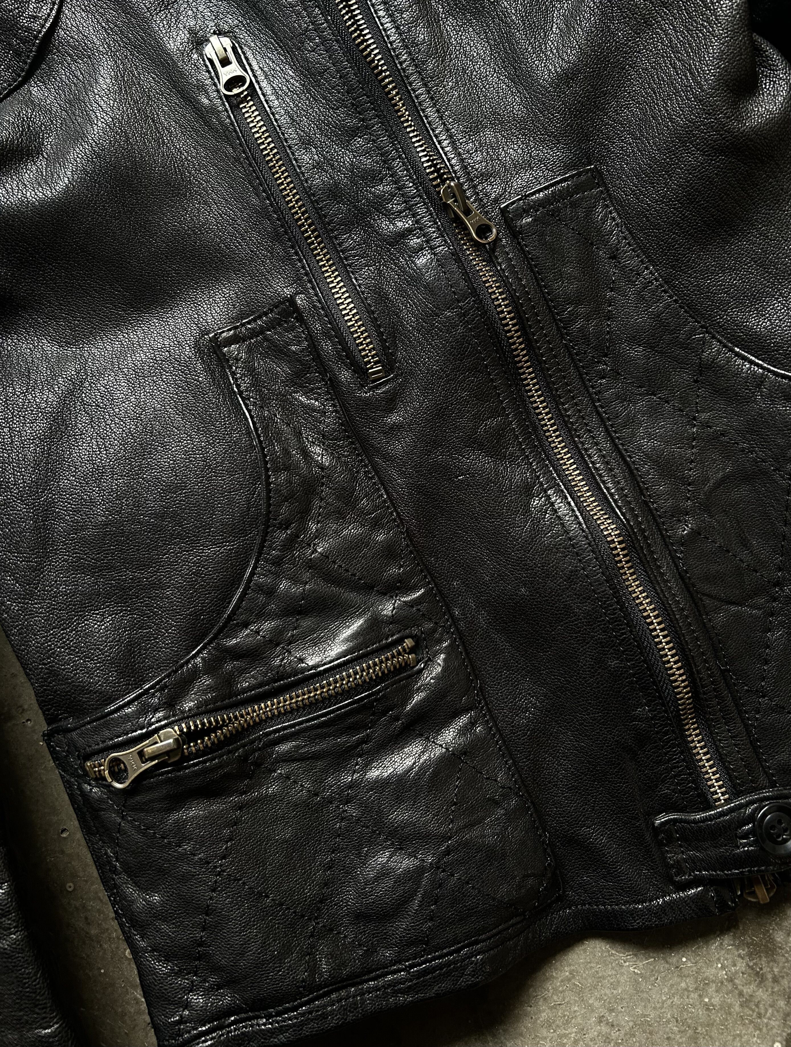 Share Spirit Homme Black Goat Leather Biker Jacket Size US S / EU 44-46 / 1 - 6 Thumbnail