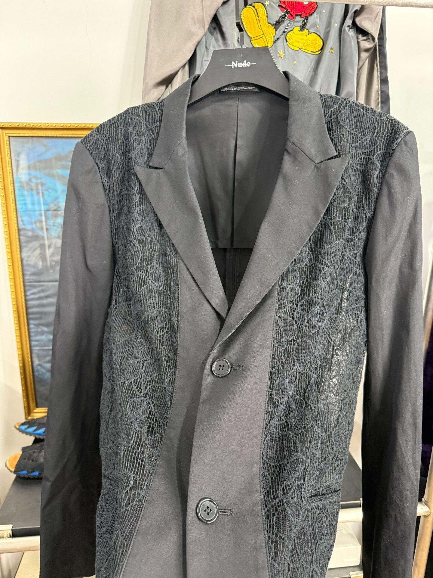 Yohji Yamamoto Black Lace Panel Suit Jacket Size US L / EU 52-54 / 3 - 5 Thumbnail