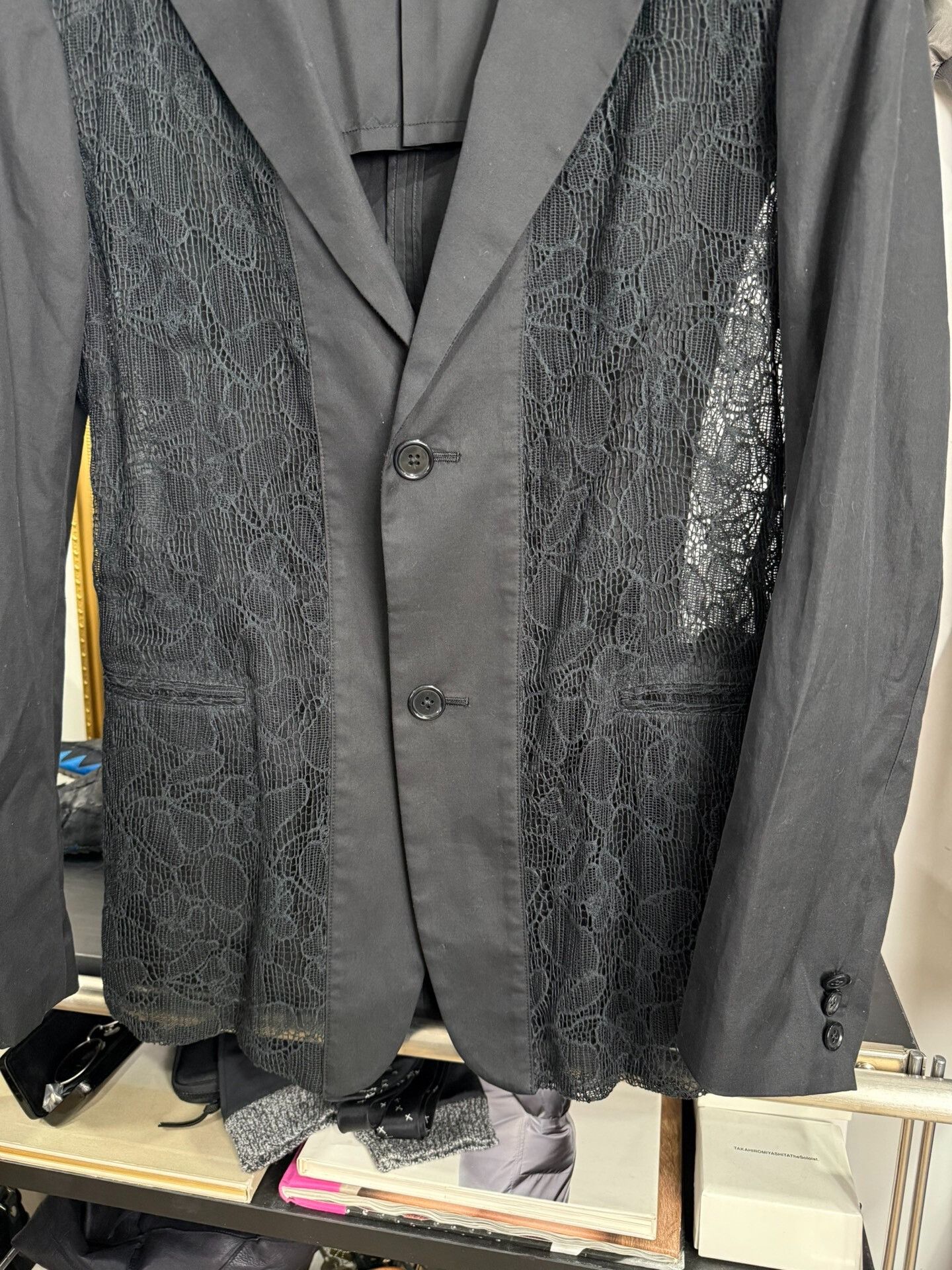 Yohji Yamamoto Black Lace Panel Suit Jacket Size US L / EU 52-54 / 3 - 4 Thumbnail