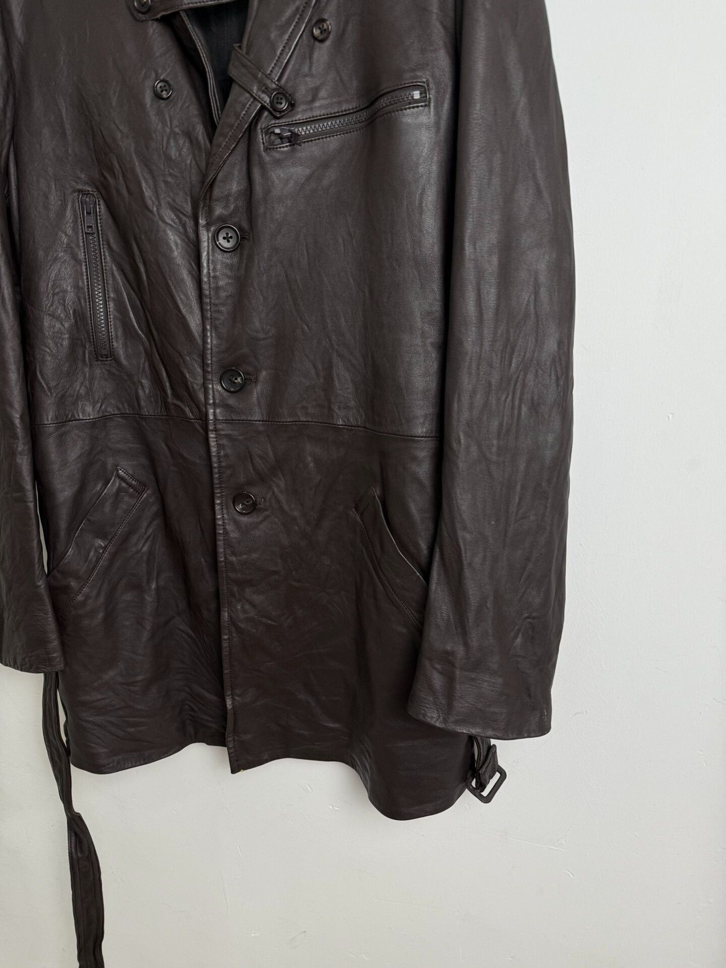 Yohji Yamamoto Yohji Yamamoto Brown Leather Coat Size US XL / EU 56 / 4 - 2 Thumbnail