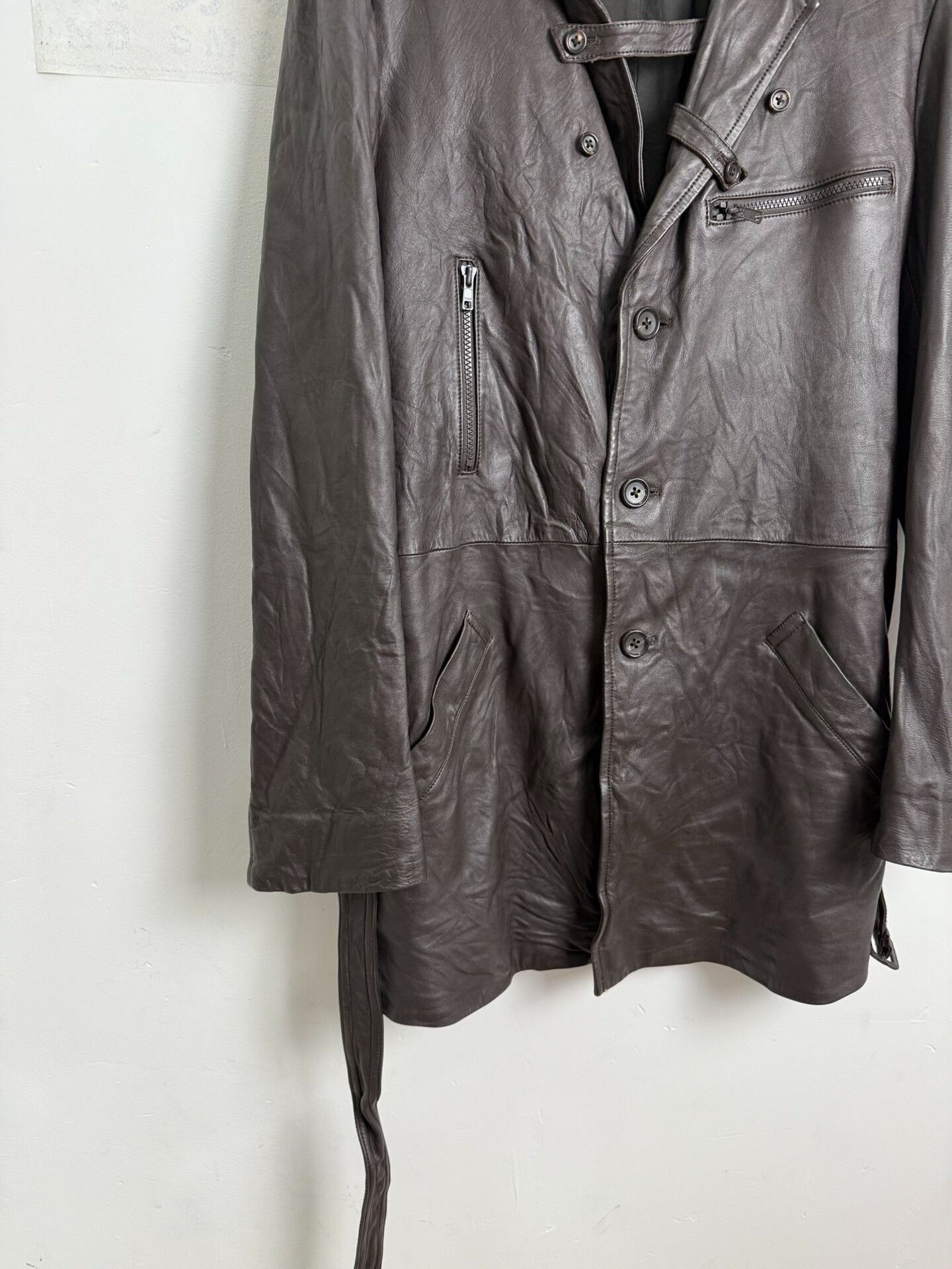 Yohji Yamamoto Yohji Yamamoto Brown Leather Coat Size US XL / EU 56 / 4 - 4 Thumbnail