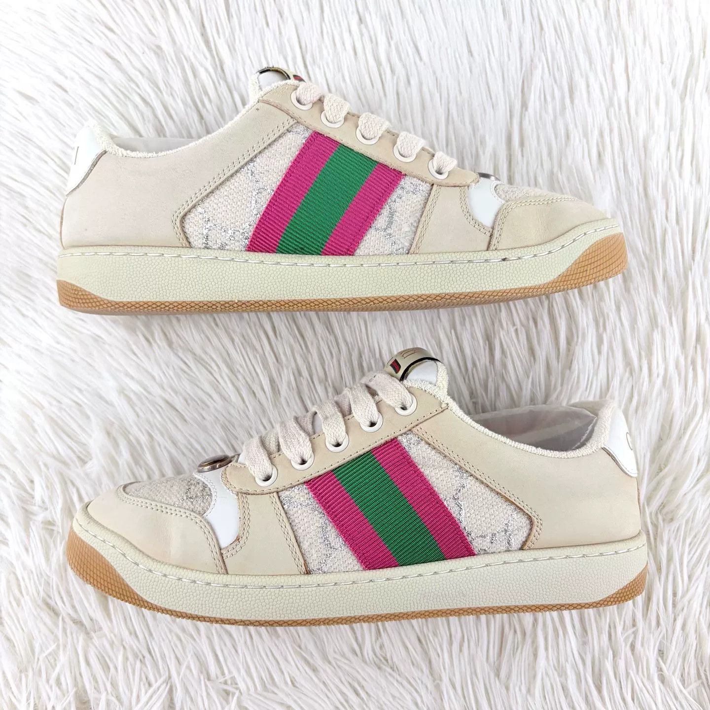 Gucci Gucci Off-White Double G Print Sneakers Size US 4.5 / IT 34.5 - 6 Thumbnail