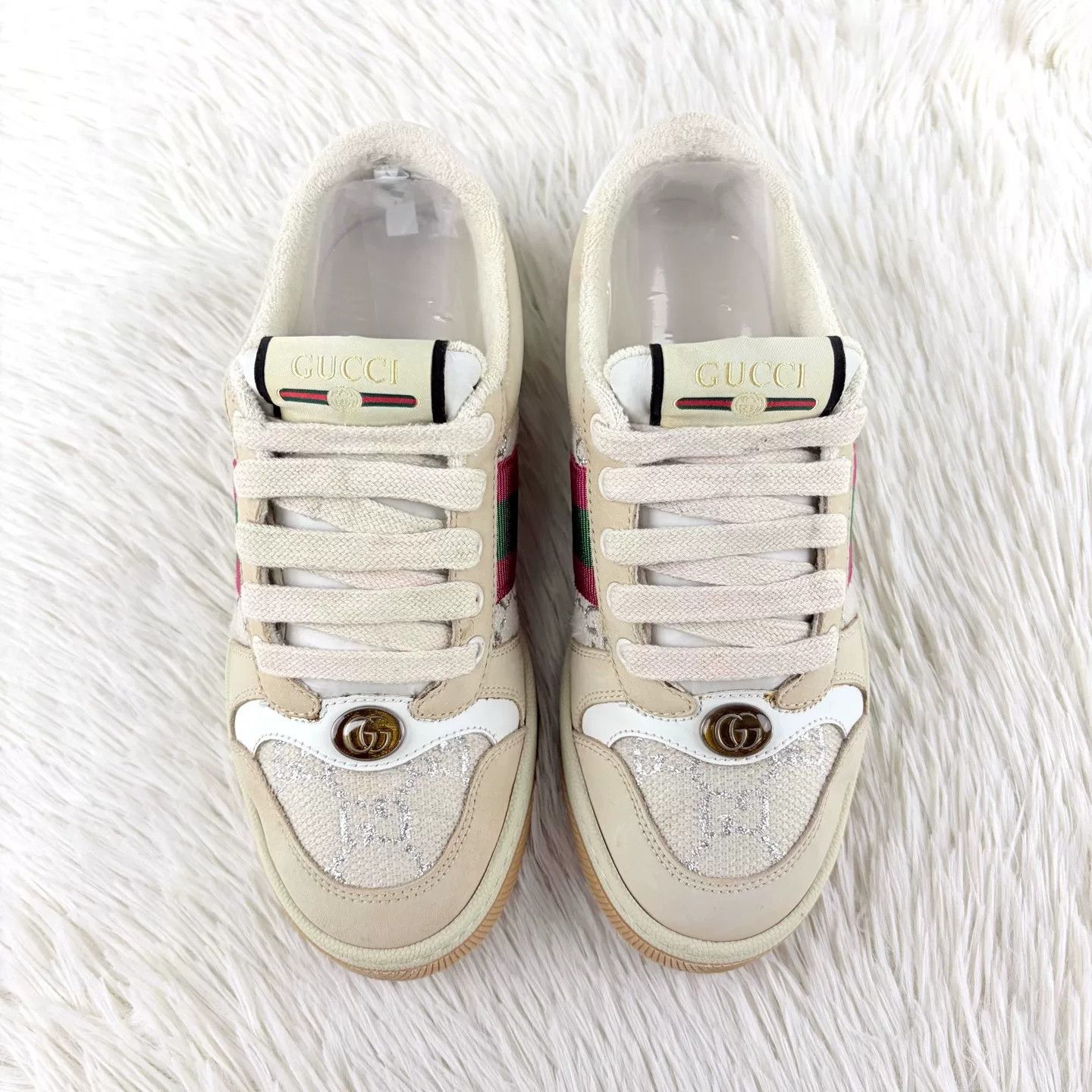 Gucci Gucci Off-White Double G Print Sneakers Size US 4.5 / IT 34.5 - 2 Thumbnail