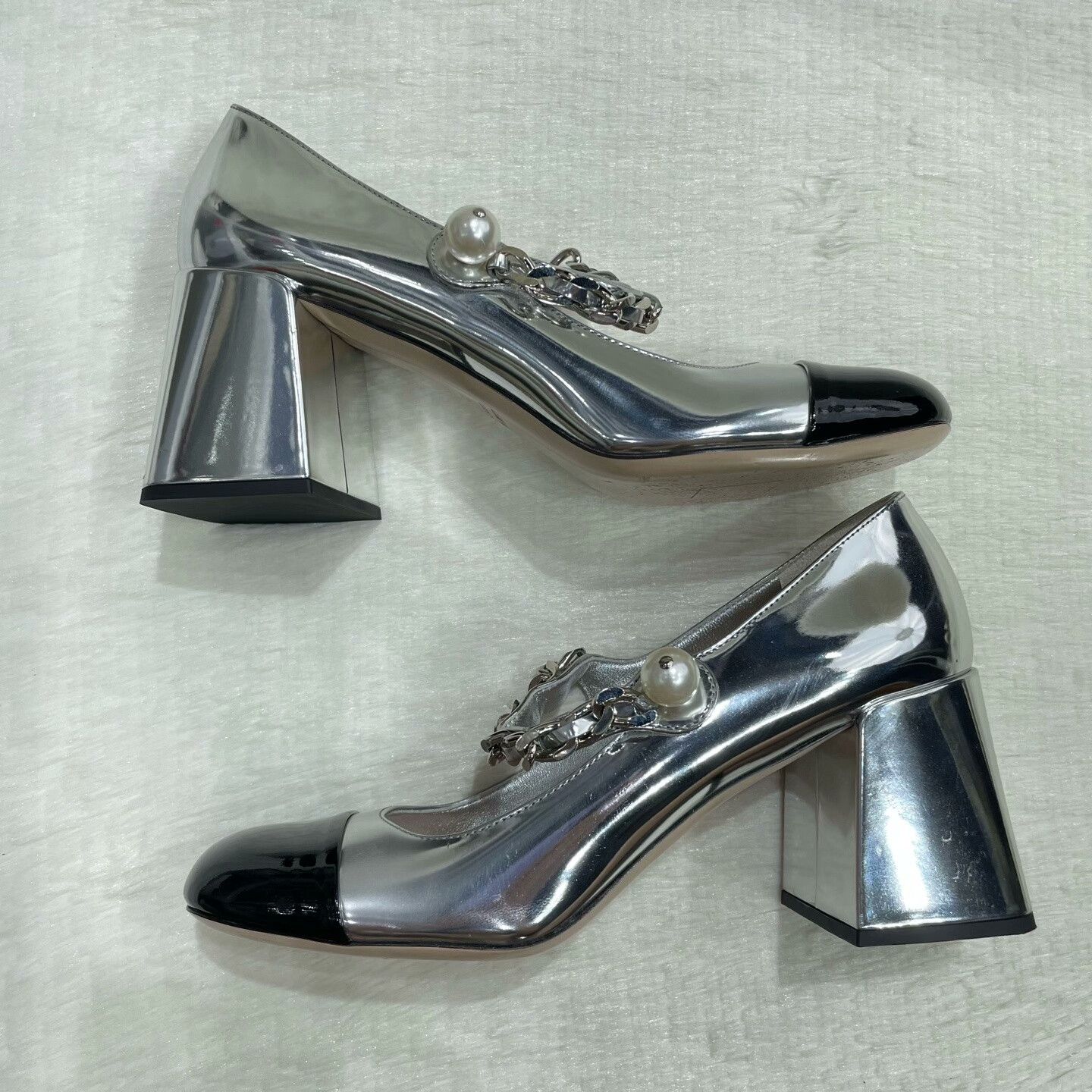 Miu Miu MIU MIU Metallic Block Heel High Heels Size US 7 / IT 37 - 8 Thumbnail