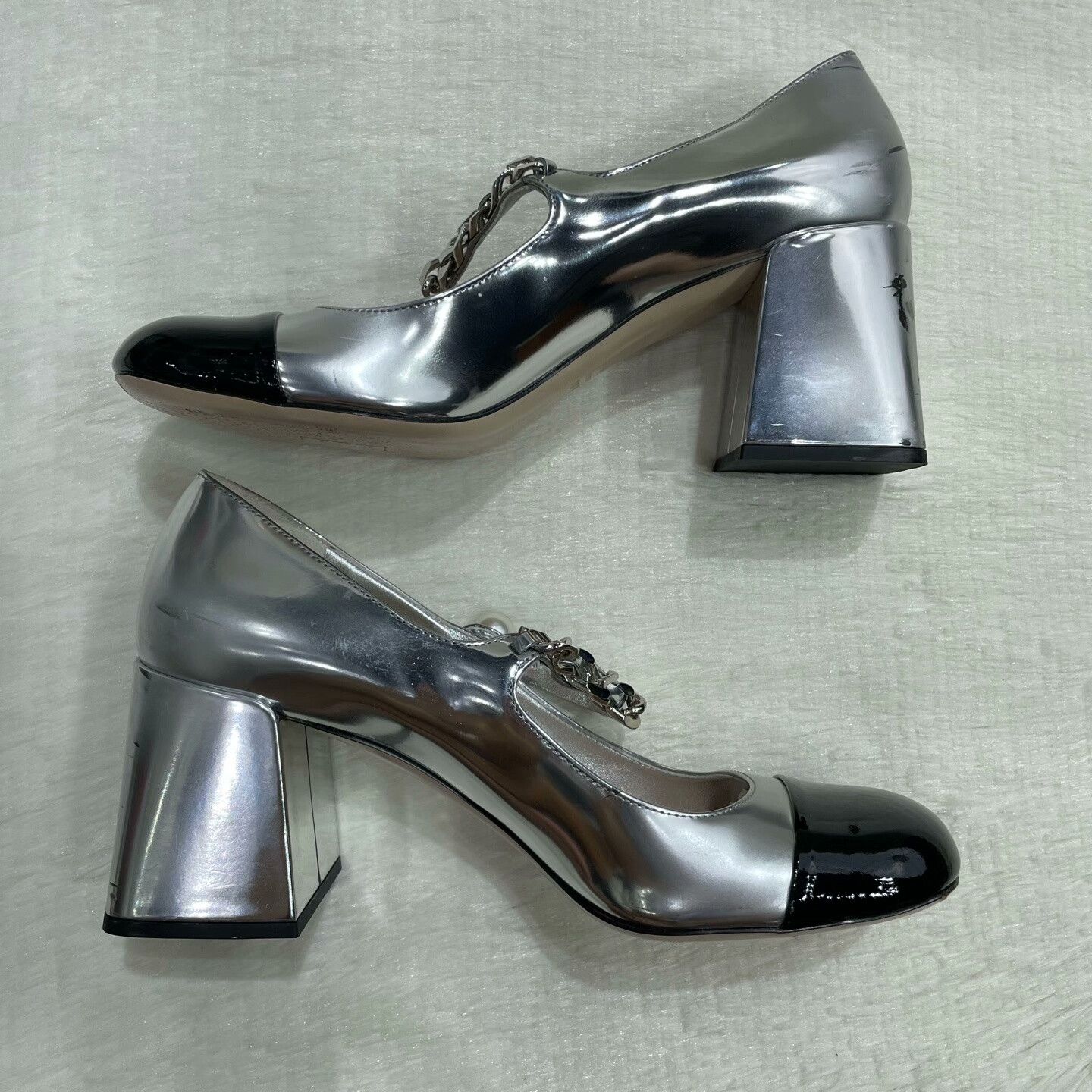 Miu Miu MIU MIU Metallic Block Heel High Heels Size US 7 / IT 37 - 6 Thumbnail