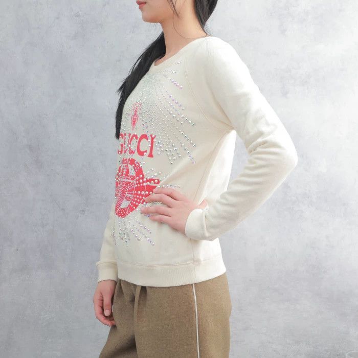 Gucci Gucci White Red Logo Rhinestone Sweatshirt Size S / US 4 / IT 40 - 4 Thumbnail